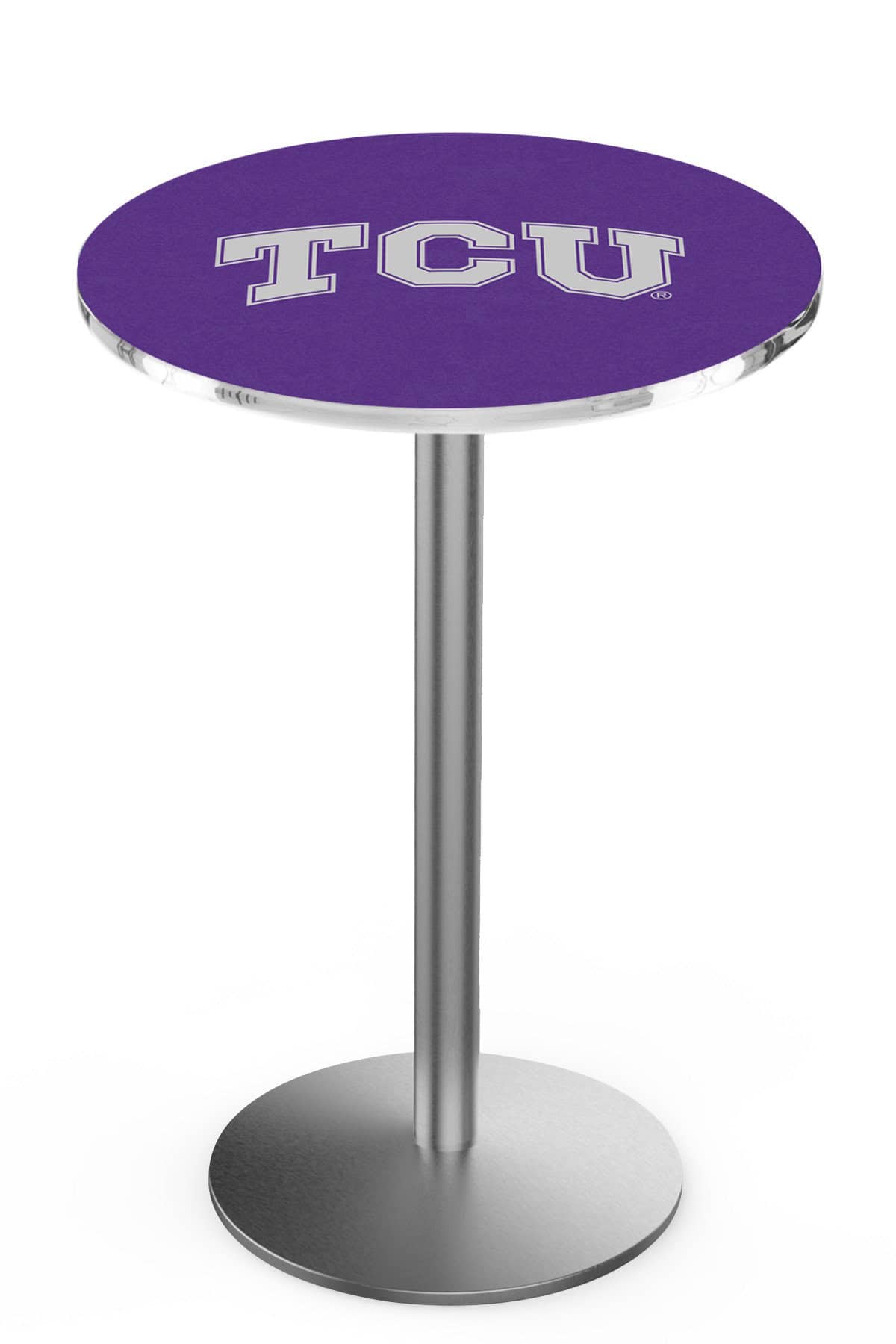 Texas Christian University 42-Inch Pub Table with 36-Inch Top, Round Base Base, and Stainless Finish