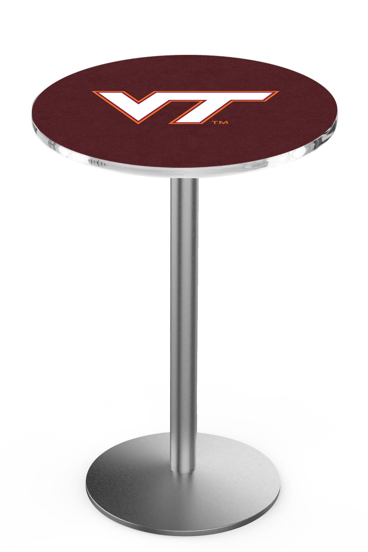 Virginia Tech University 36-Inch Pub Table with 36-Inch Top, Round Base Base, and Stainless Finish