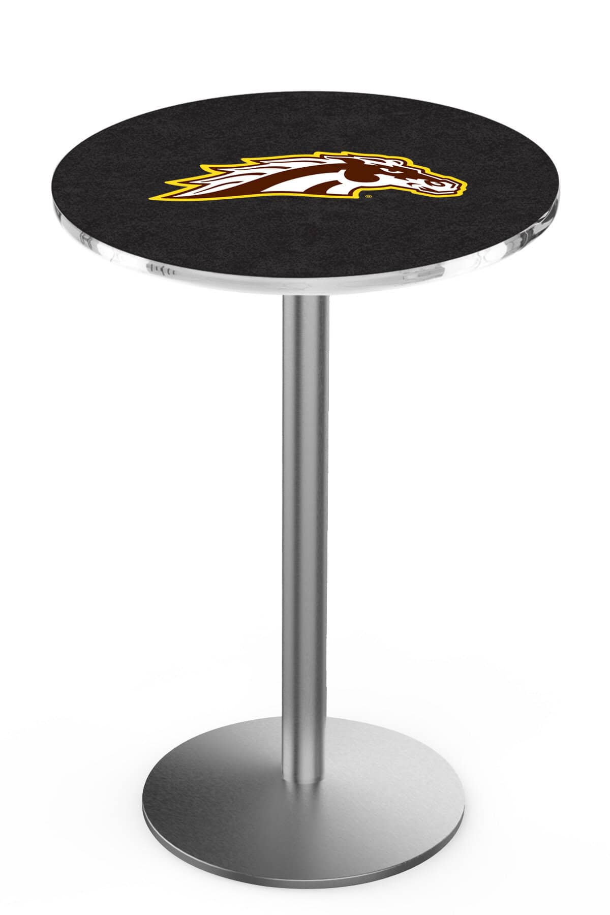 Western Michigan University 42-Inch Pub Table with 36-Inch Top, Round Base Base, and Stainless Finish