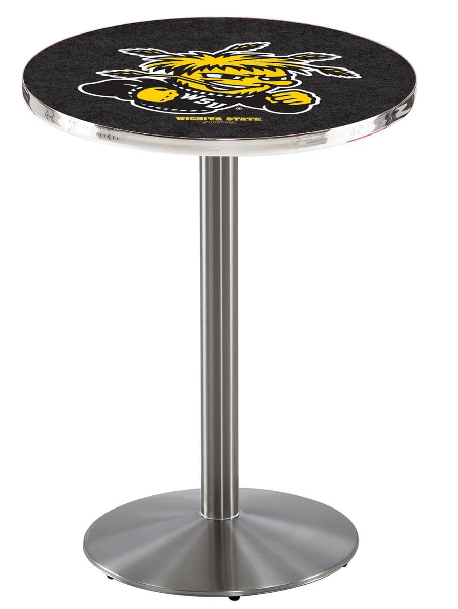 Wichita State University 42-Inch Pub Table with 30-Inch Top, Round Base Base, and Stainless Finish