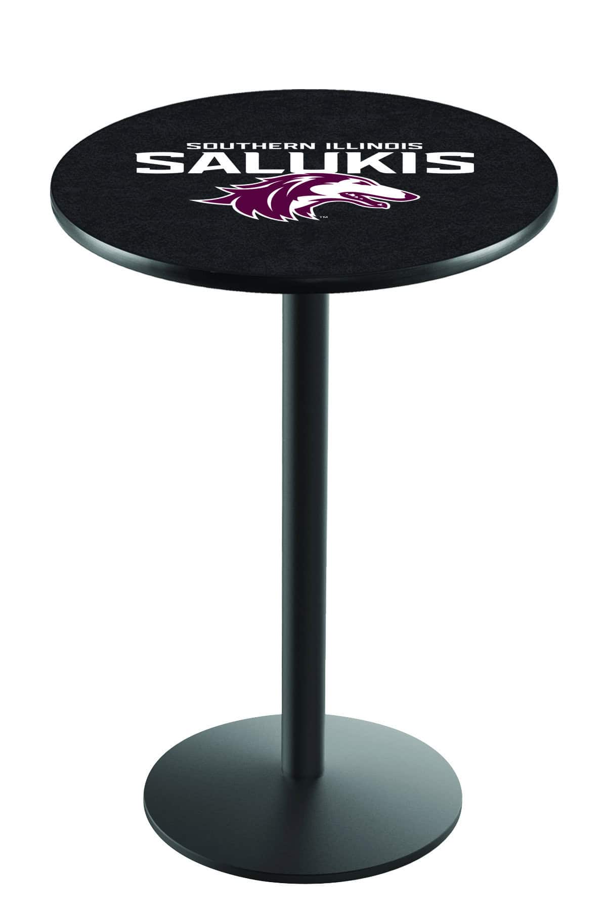 Southern Illinois University 42-Inch Pub Table with 30-Inch Top, Round Base Base, and Black Wrinkle Finish