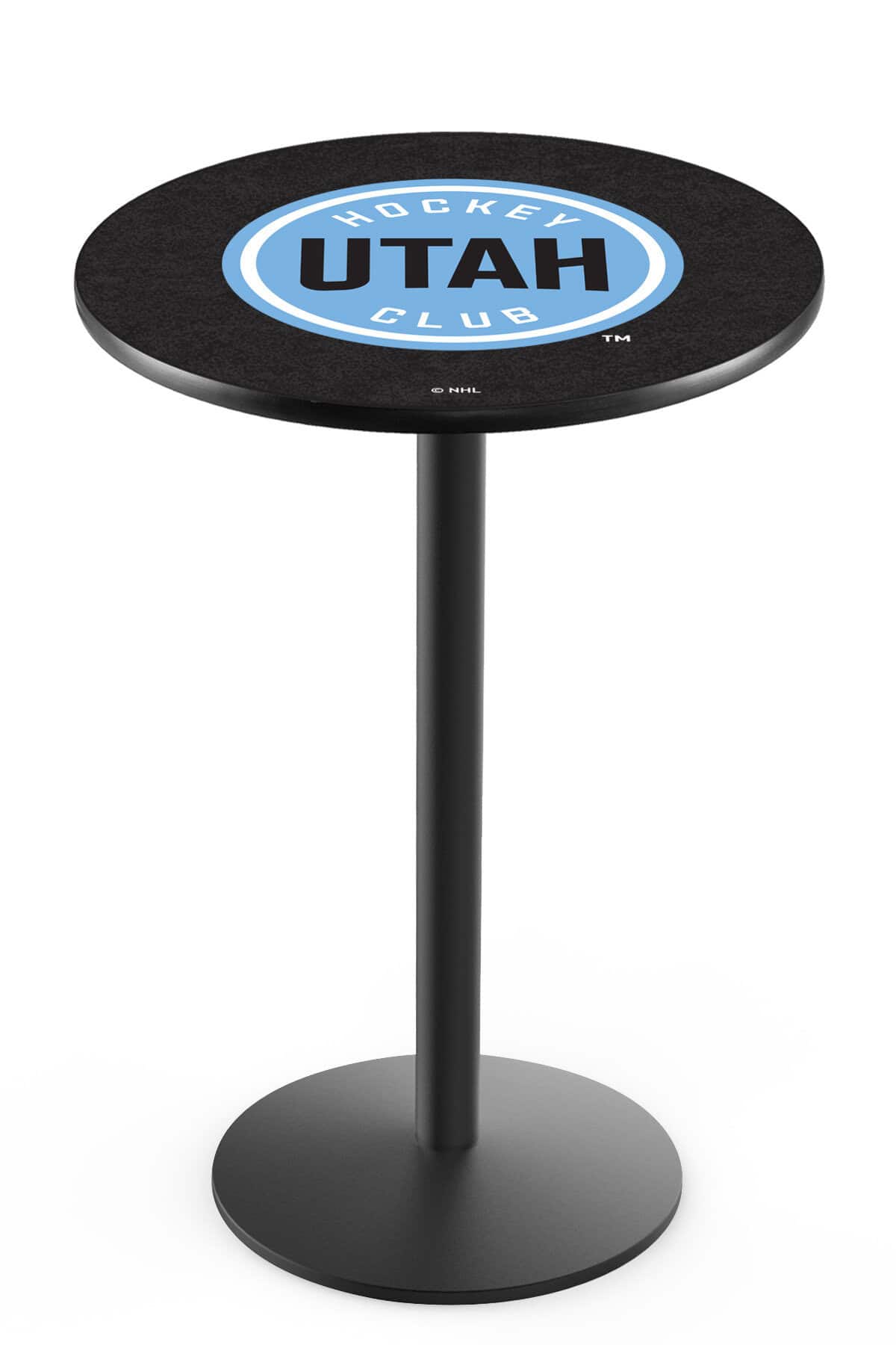 Utah Hockey Club 42-Inch Pub Table with 36-Inch Top, Round Base Base, and Black Wrinkle Finish