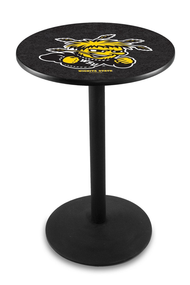 Wichita State University 36-Inch Pub Table with 30-Inch Top, Round Base Base, and Black Wrinkle Finish
