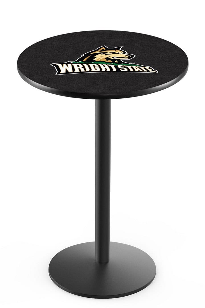 Wright State University 42-Inch Pub Table with 30-Inch Top, Round Base Base, and Black Wrinkle Finish
