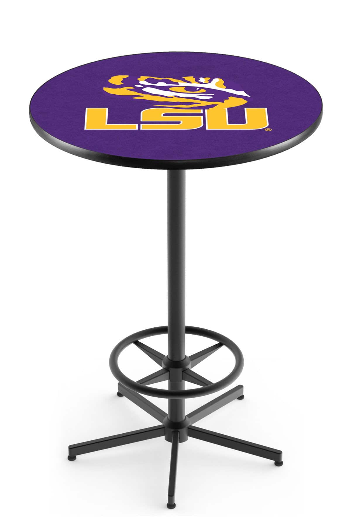 Louisiana State University 42-Inch Pub Table with 30-Inch Top, Star Base Base, and Black Wrinkle Finish