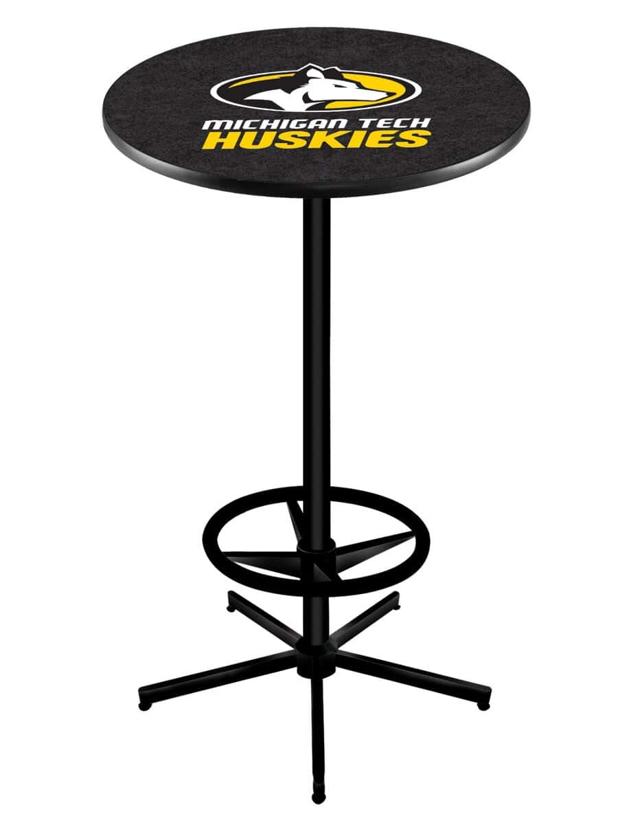 Michigan Tech University 42-Inch Pub Table with 36-Inch Top, Star Base Base, and Black Wrinkle Finish