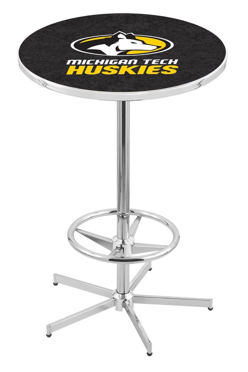 Michigan Tech University 42-Inch Pub Table with 36-Inch Top, Star Base Base, and Chrome Finish