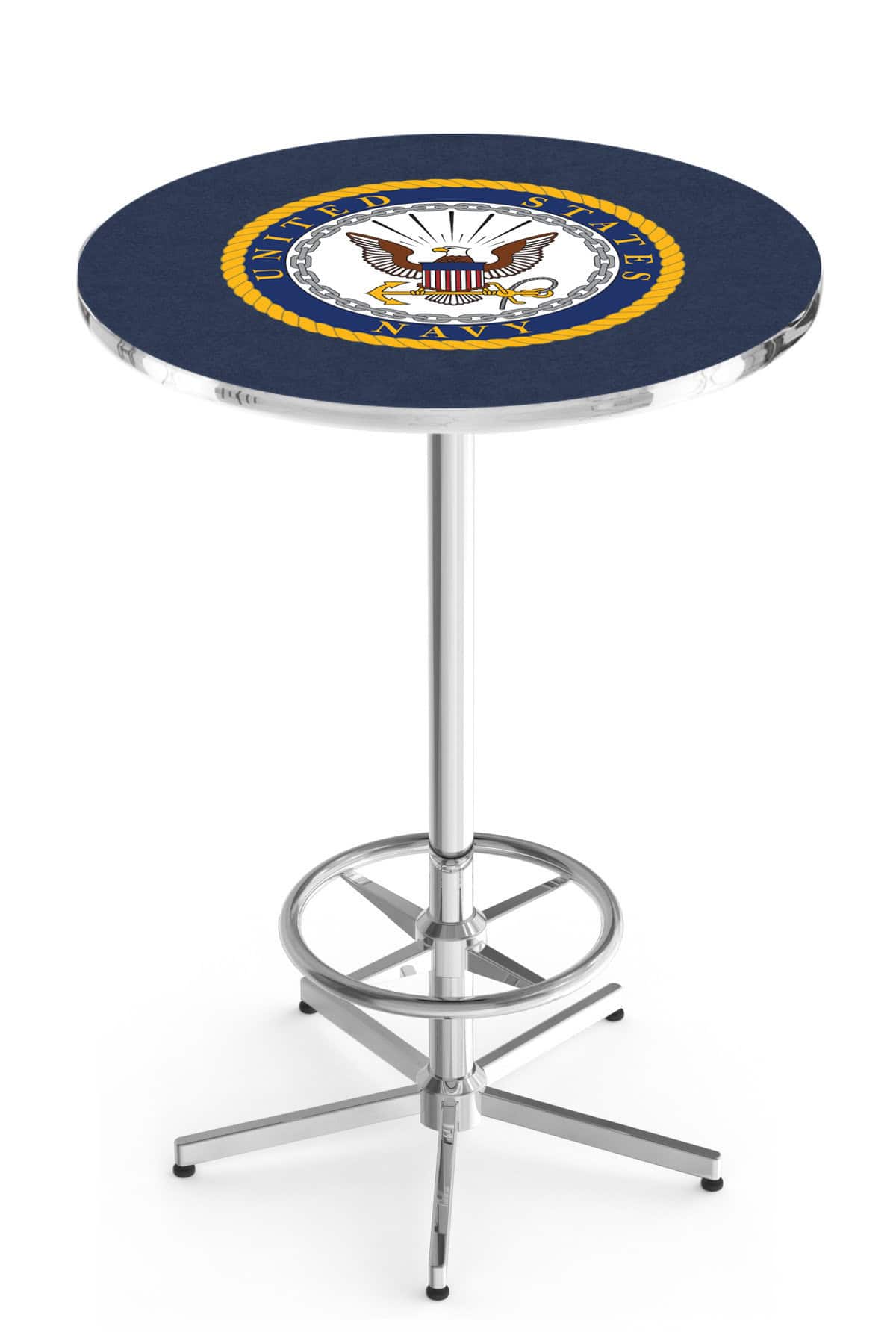 United States Navy 42-Inch Pub Table with 30-Inch Top, Star Base Base, and Chrome Finish