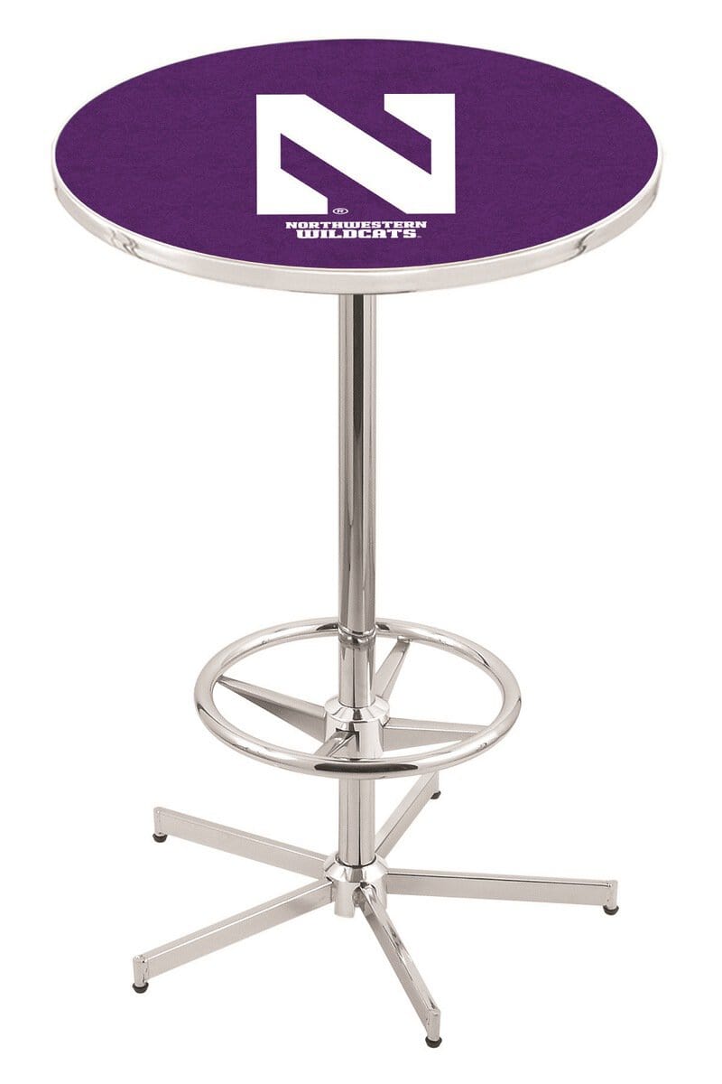 Northwestern University 42-Inch Pub Table with 30-Inch Top, Star Base Base, and Chrome Finish