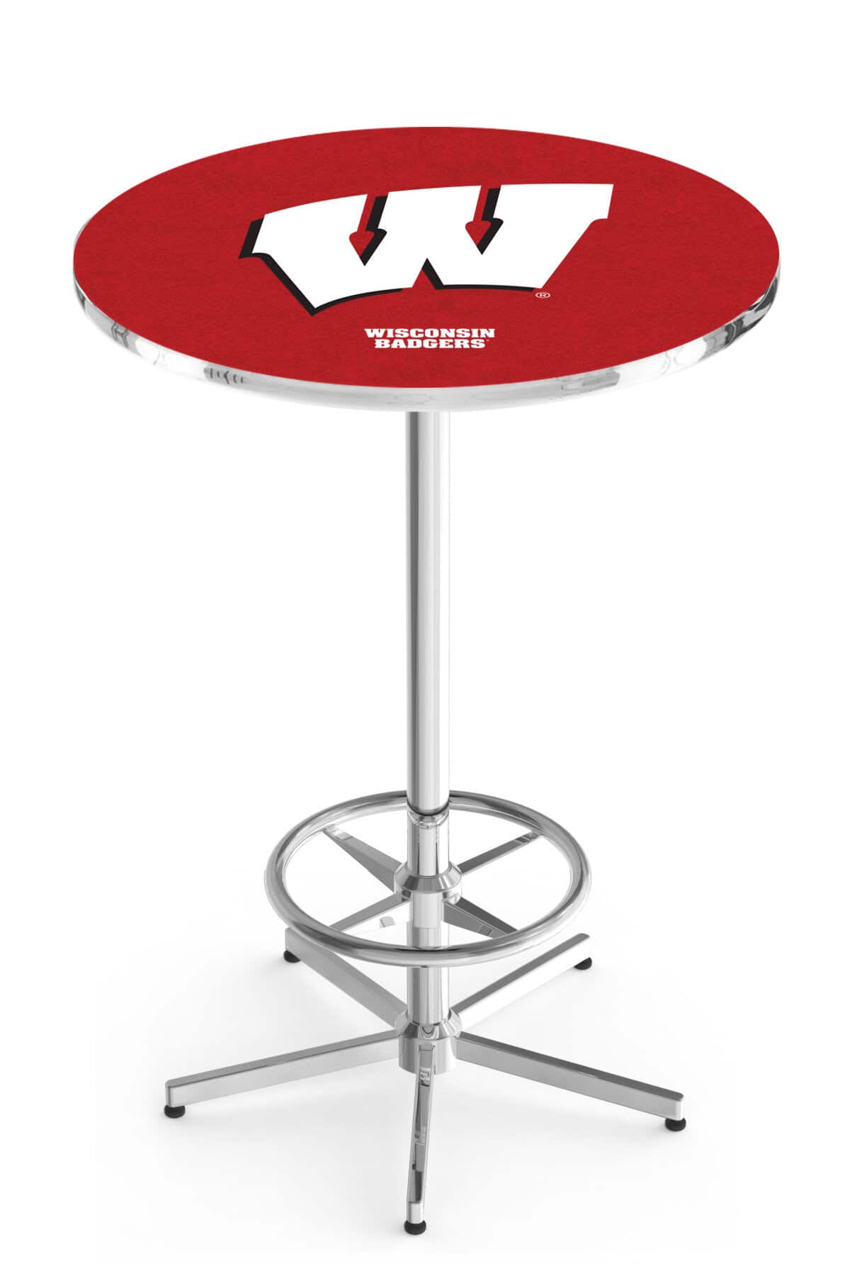 University of Wisconsin (W) 42-Inch Pub Table with 36-Inch Top, Star Base Base, and Chrome Finish