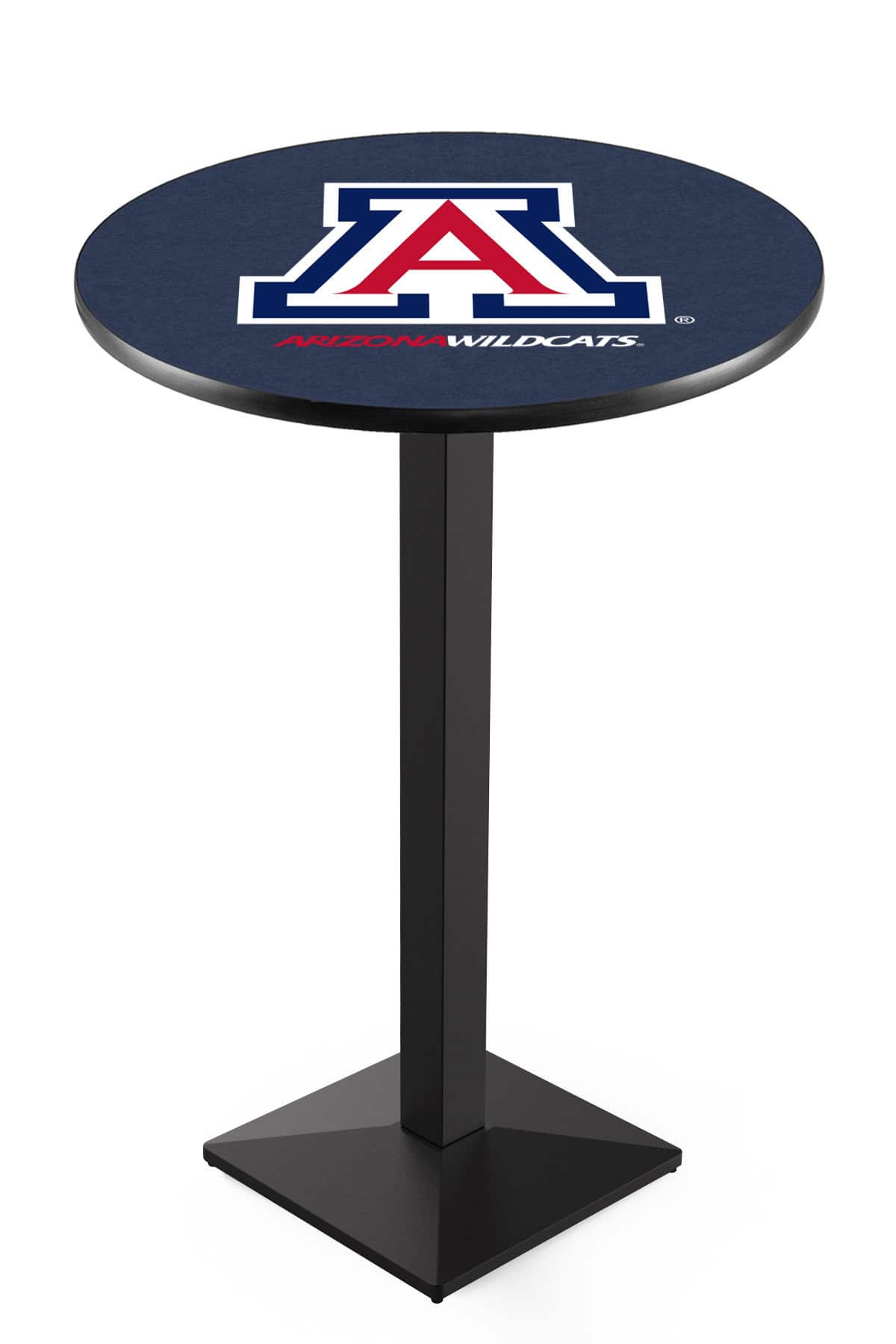 University of Arizona 36-Inch Pub Table with 36-Inch Top, Square Base Base, and Black Wrinkle Finish