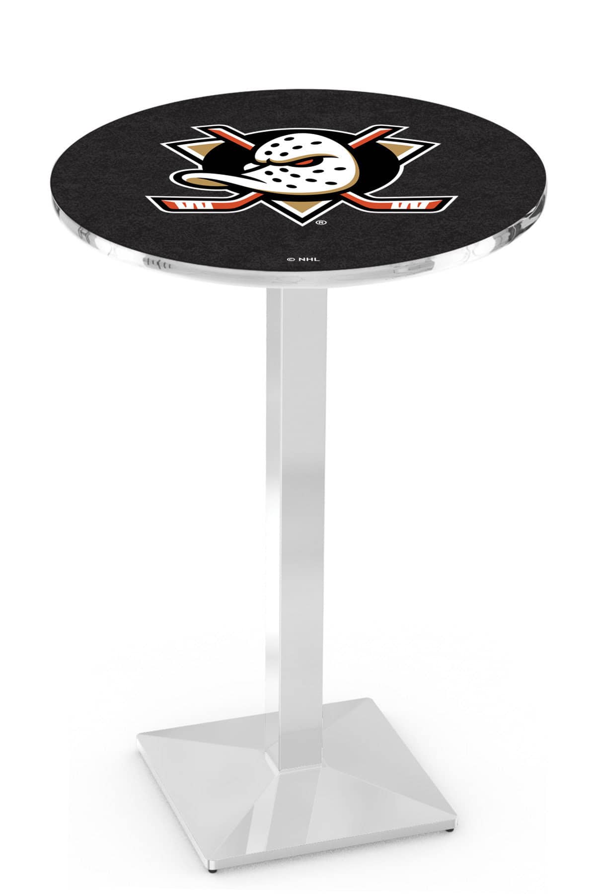 Anaheim Ducks 36-Inch Pub Table with 36-Inch Top, Square Base Base, and Chrome Finish