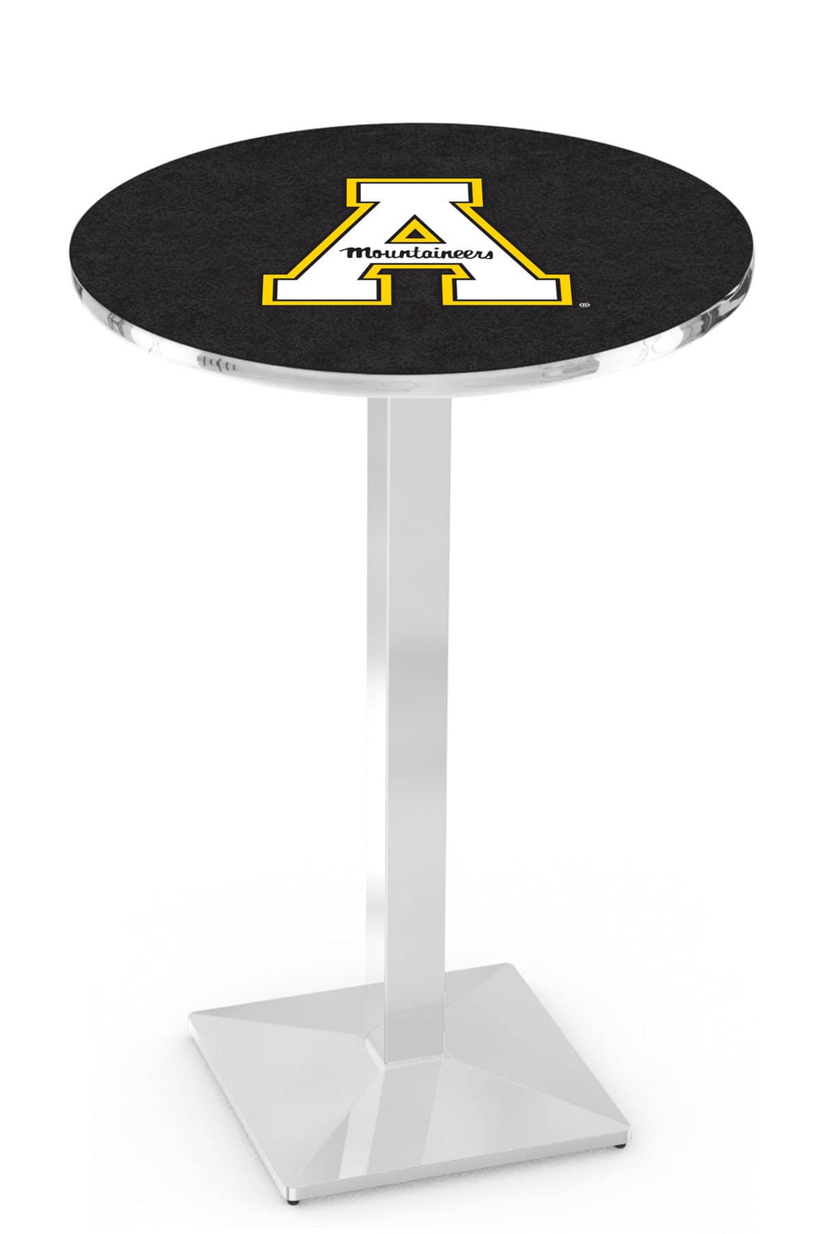 Appalachian State University 42-Inch Pub Table with 30-Inch Top, Square Base Base, and Chrome Finish