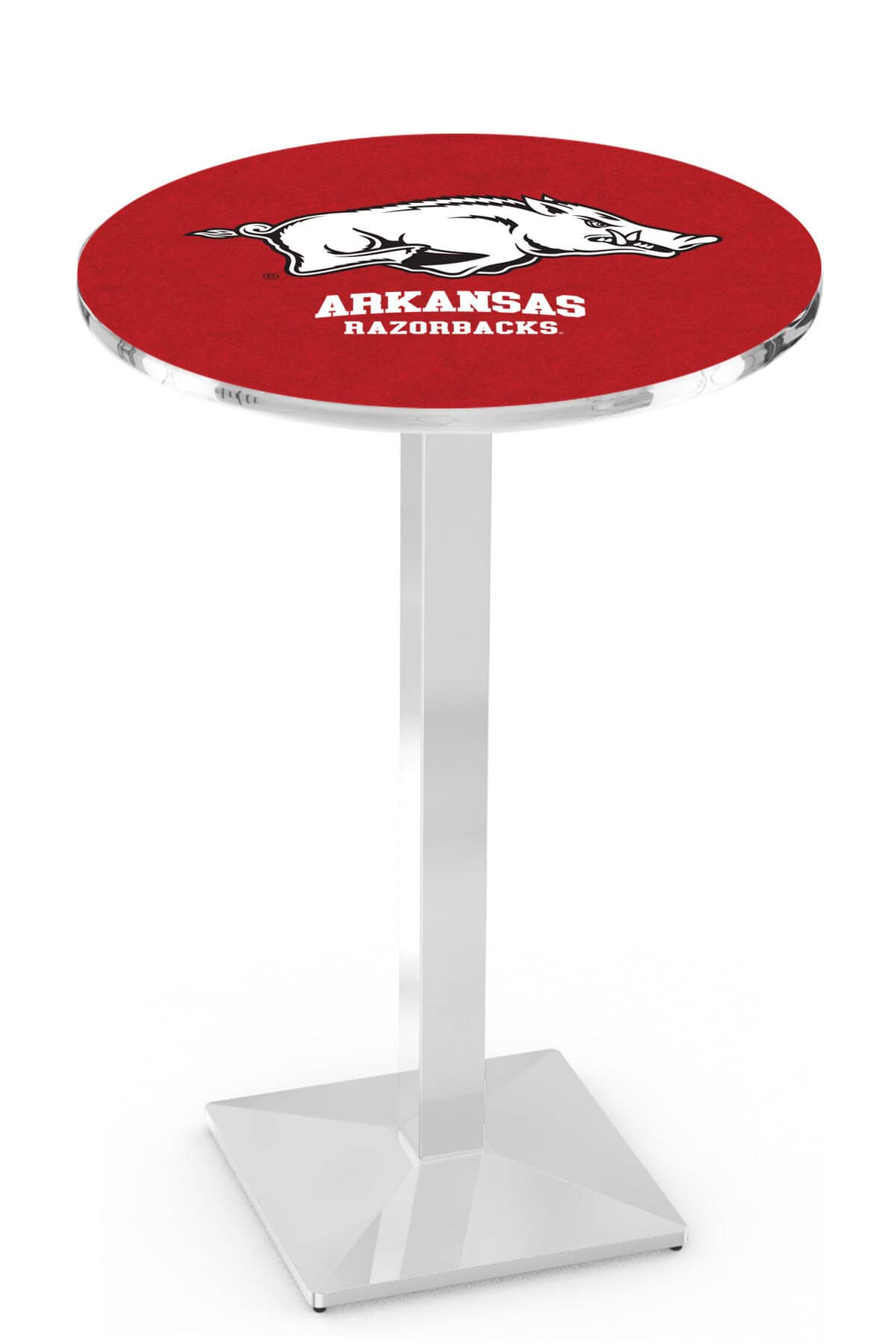 University of Arkansas 42-Inch Pub Table with 30-Inch Top, Square Base Base, and Chrome Finish