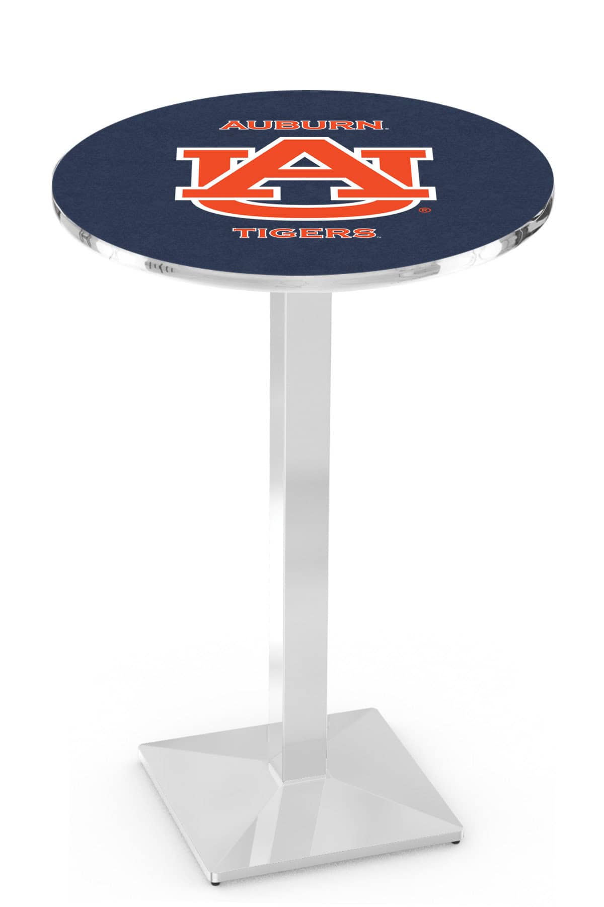Auburn University 42-Inch Pub Table with 30-Inch Top, Square Base Base, and Chrome Finish