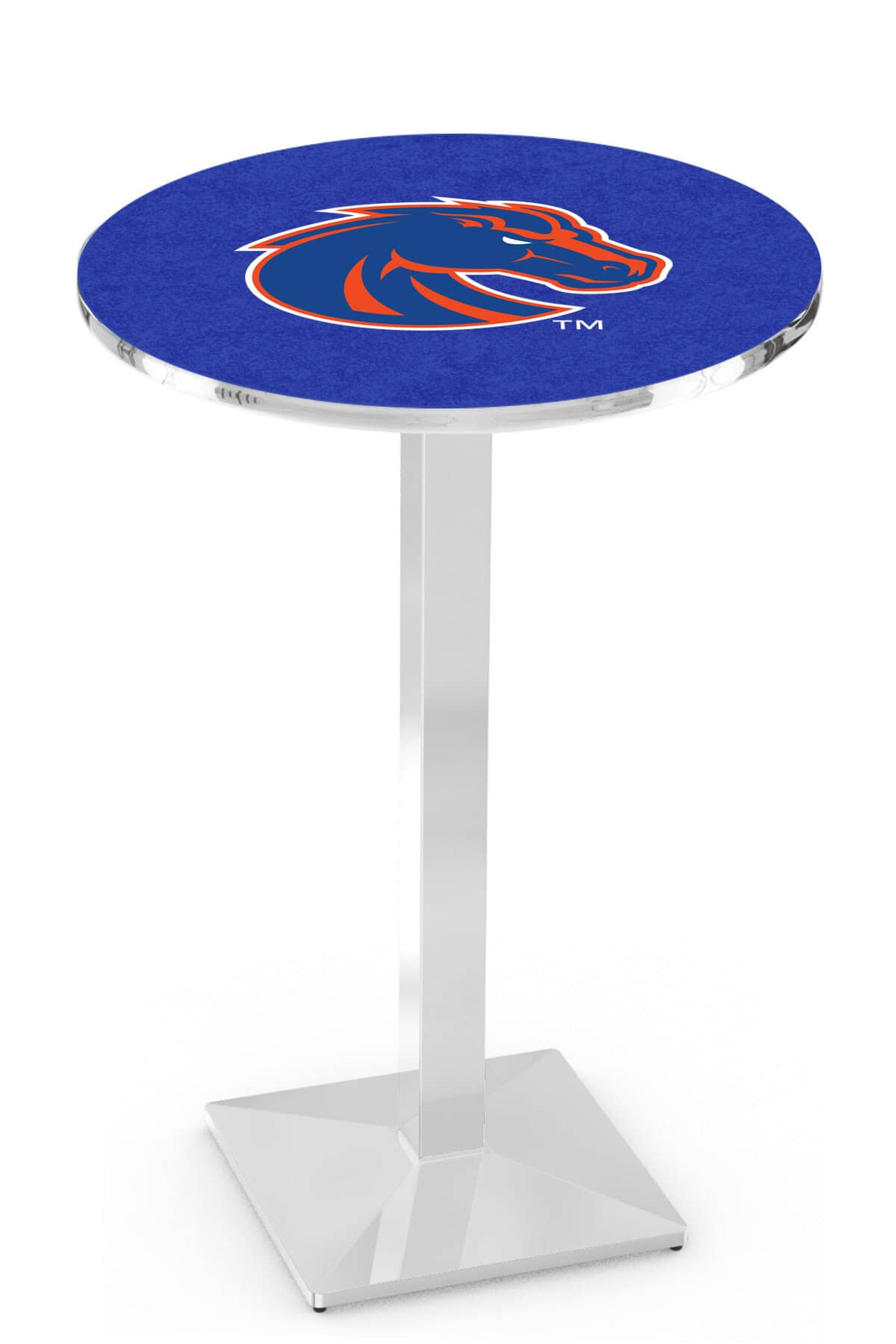 Boise State University 36-Inch Pub Table with 36-Inch Top, Square Base Base, and Chrome Finish