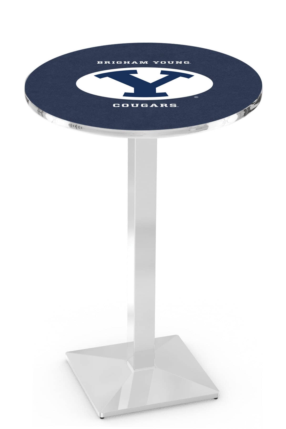Brigham Young University 42-Inch Pub Table with 30-Inch Top, Square Base Base, and Chrome Finish