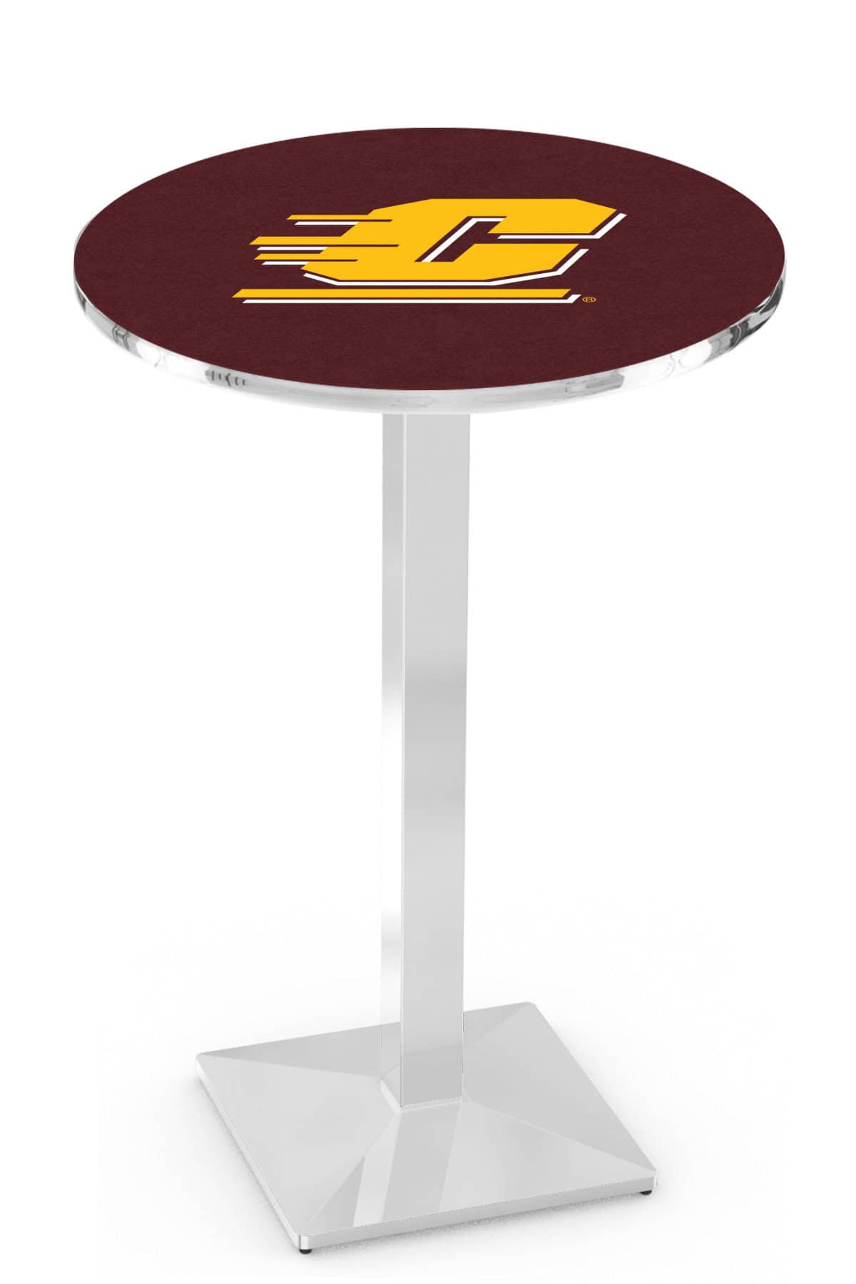 Central Michigan University 42-Inch Pub Table with 30-Inch Top, Square Base Base, and Chrome Finish
