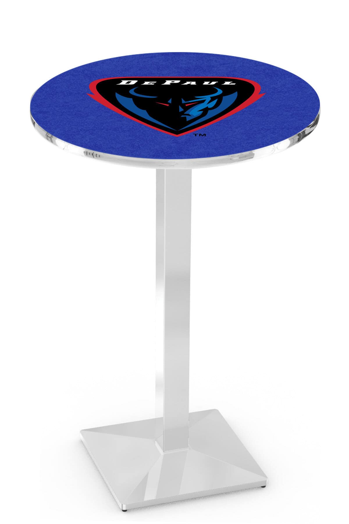 DePaul University 42-Inch Pub Table with 30-Inch Top, Square Base Base, and Chrome Finish