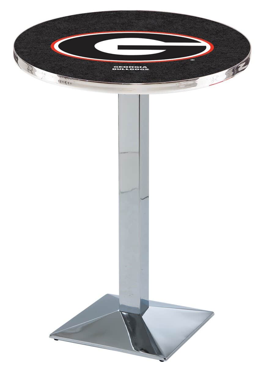 University of Georgia (G) 42-Inch Pub Table with 36-Inch Top, Square Base Base, and Chrome Finish