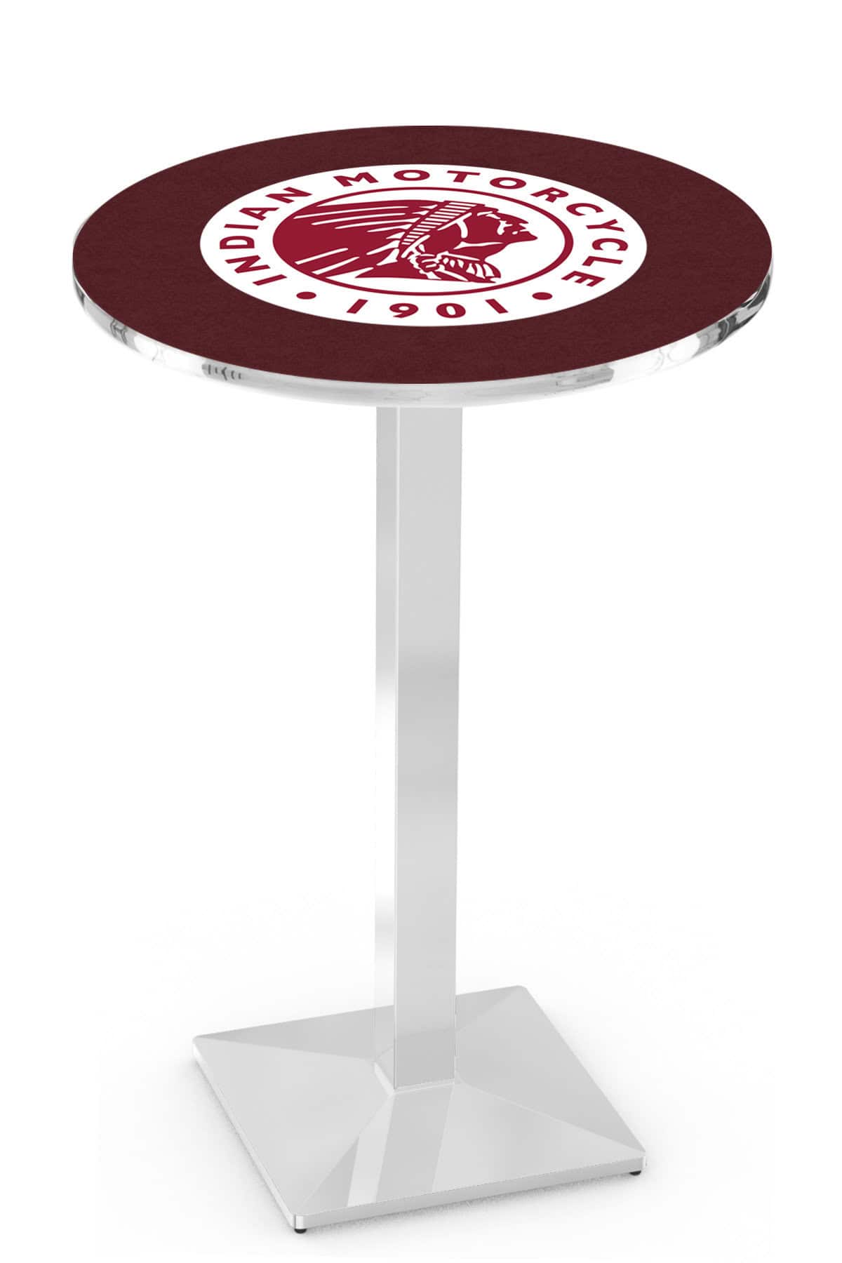 Indian Motorcycle 36-Inch Pub Table with 30-Inch Top, Square Base Base, and Chrome Finish