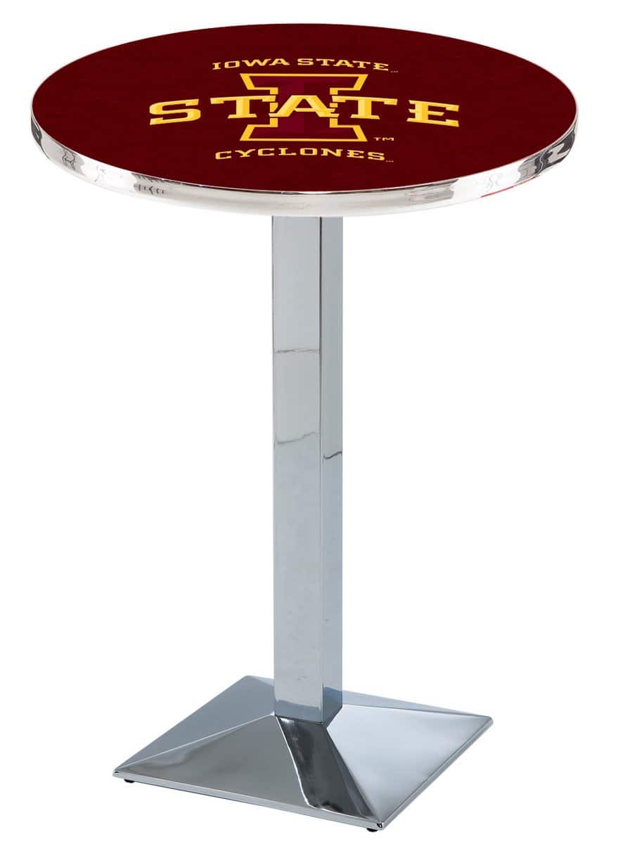 Iowa State University 42-Inch Pub Table with 36-Inch Top, Square Base Base, and Chrome Finish