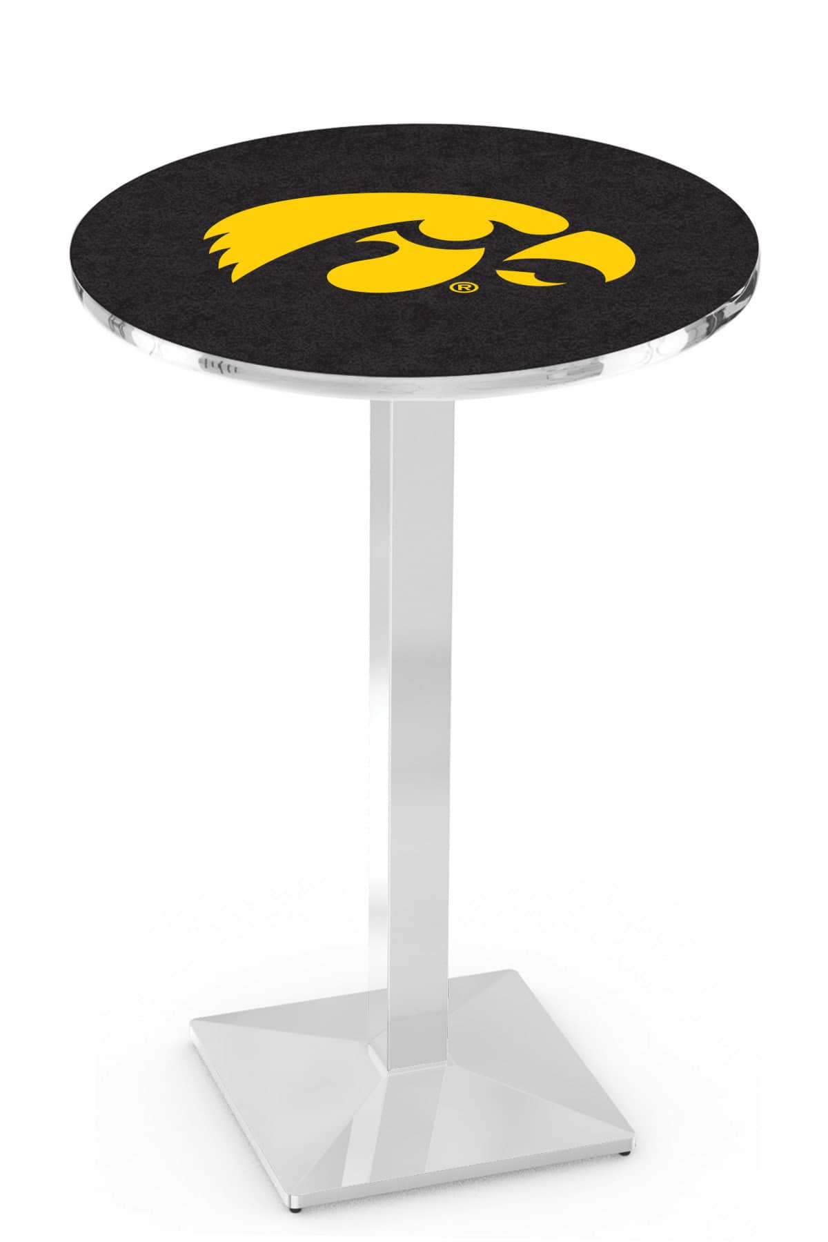 University of Iowa 42-Inch Pub Table with 30-Inch Top, Square Base Base, and Chrome Finish