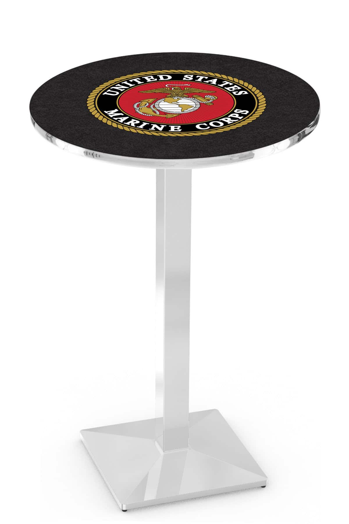 United States Marine Corps 42-Inch Pub Table with 30-Inch Top, Square Base Base, and Chrome Finish