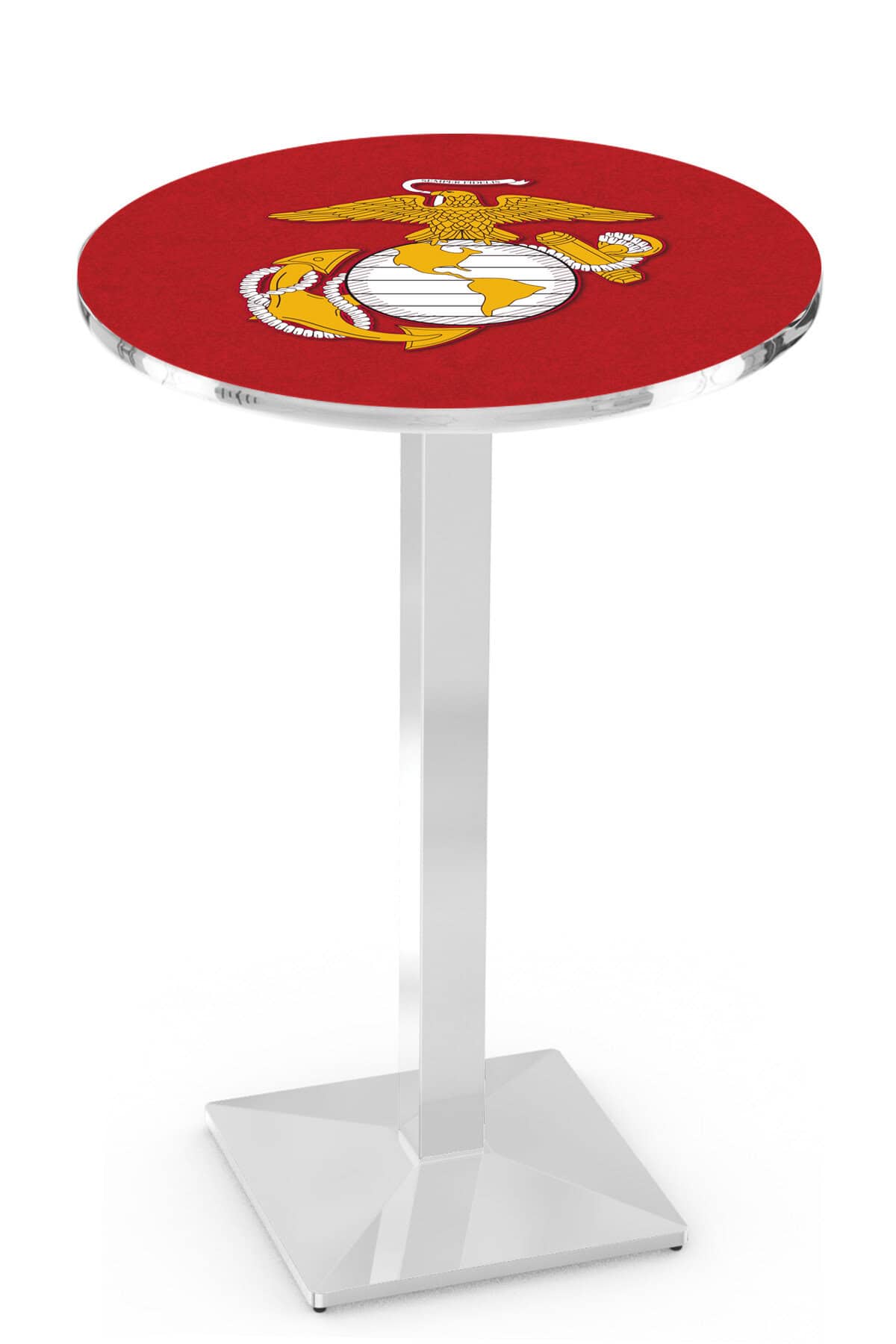 United States Marine Corps (Red/Yellow) 42-Inch Pub Table with 30-Inch Top, Square Base Base, and Chrome Finish