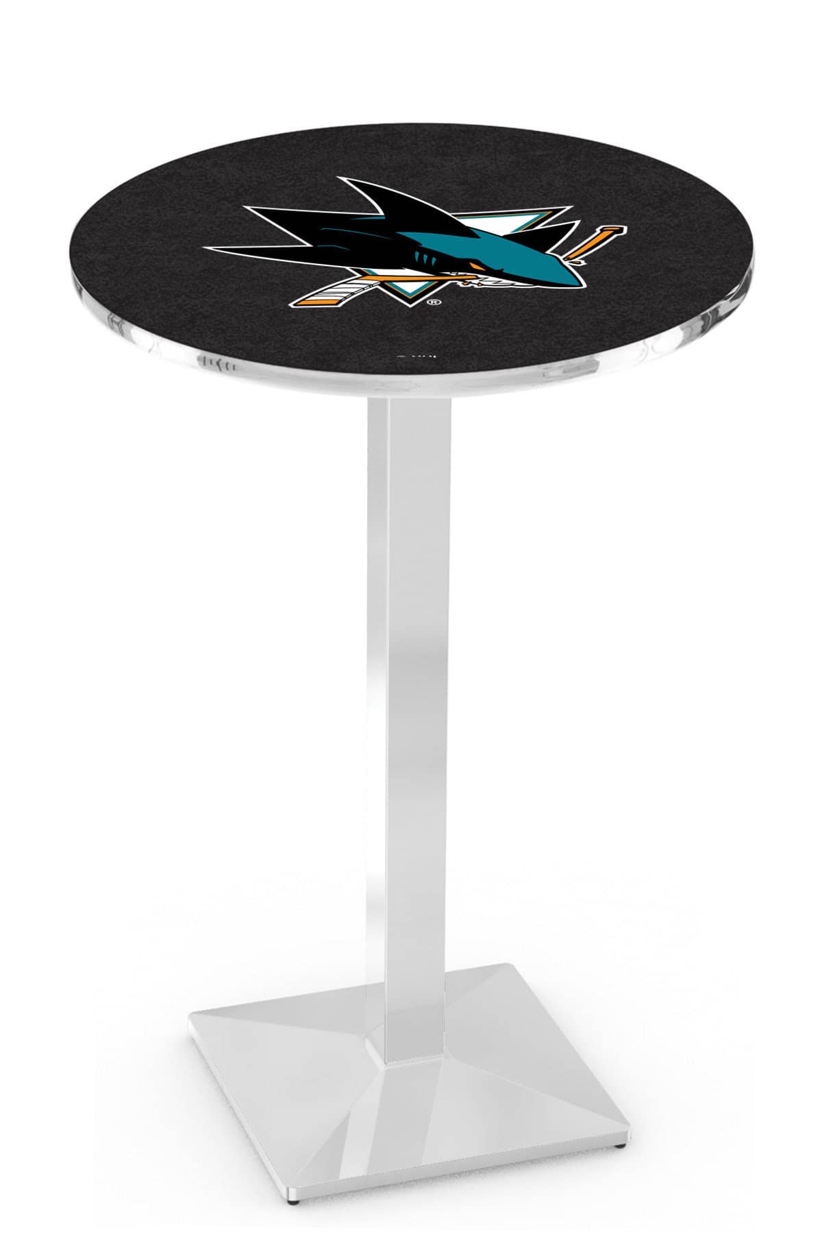San Jose Sharks 42-Inch Pub Table with 36-Inch Top, Square Base Base, and Chrome Finish