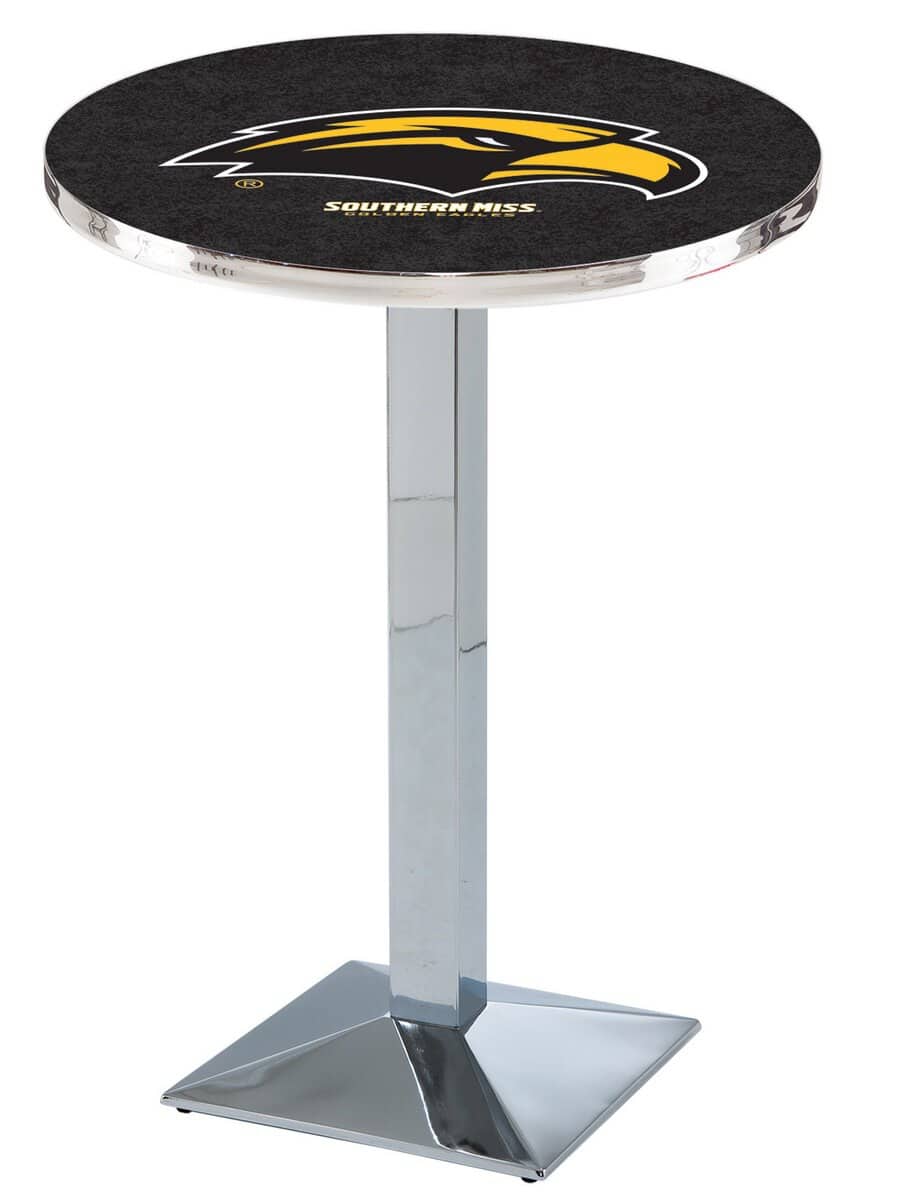 University of Southern Mississippi 36-Inch Pub Table with 36-Inch Top, Square Base Base, and Chrome Finish