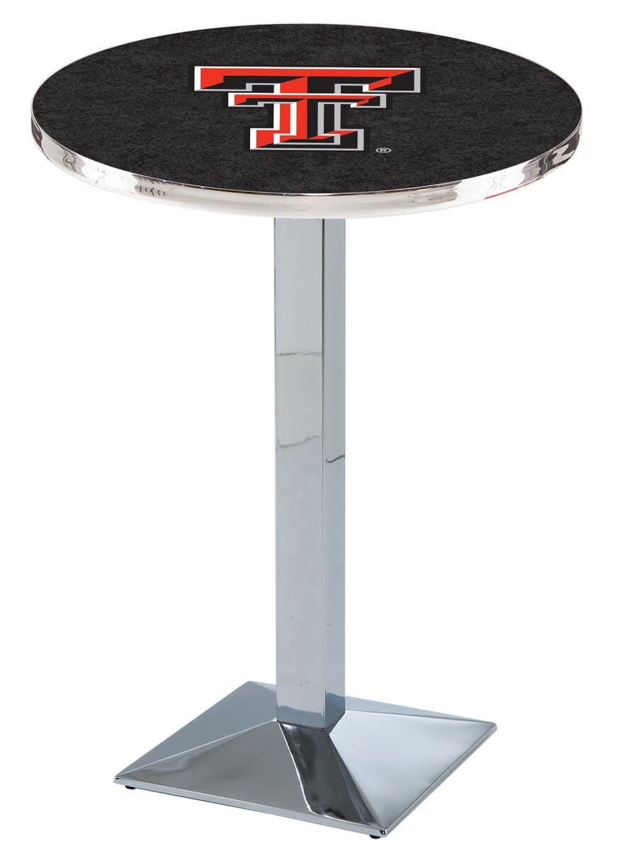 Texas Tech University 42-Inch Pub Table with 36-Inch Top, Square Base Base, and Chrome Finish