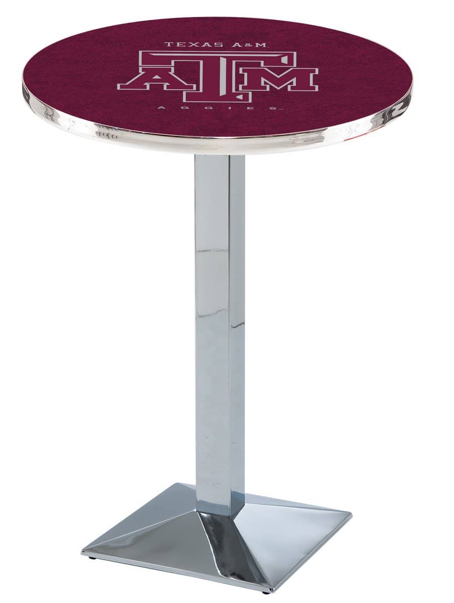 Texas A&M 42-Inch Pub Table with 30-Inch Top, Square Base Base, and Chrome Finish