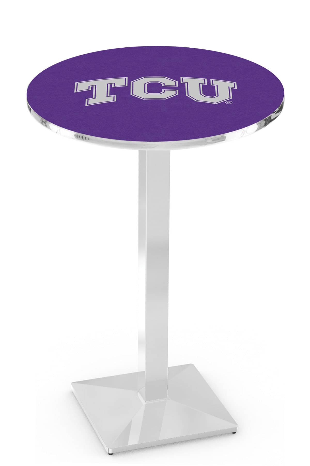 Texas Christian University 36-Inch Pub Table with 36-Inch Top, Square Base Base, and Chrome Finish