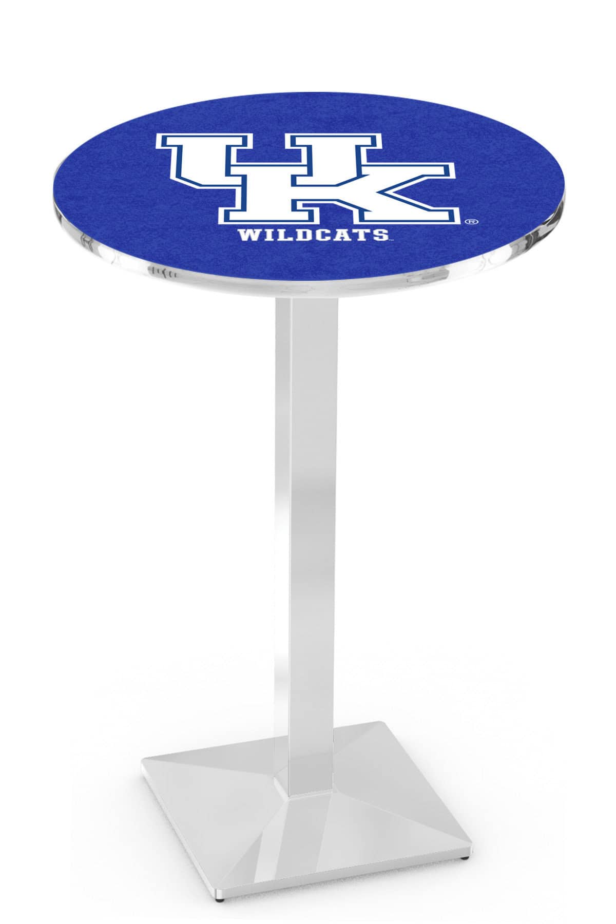 University of Kentucky (UK) 36-Inch Pub Table with 36-Inch Top, Square Base Base, and Chrome Finish