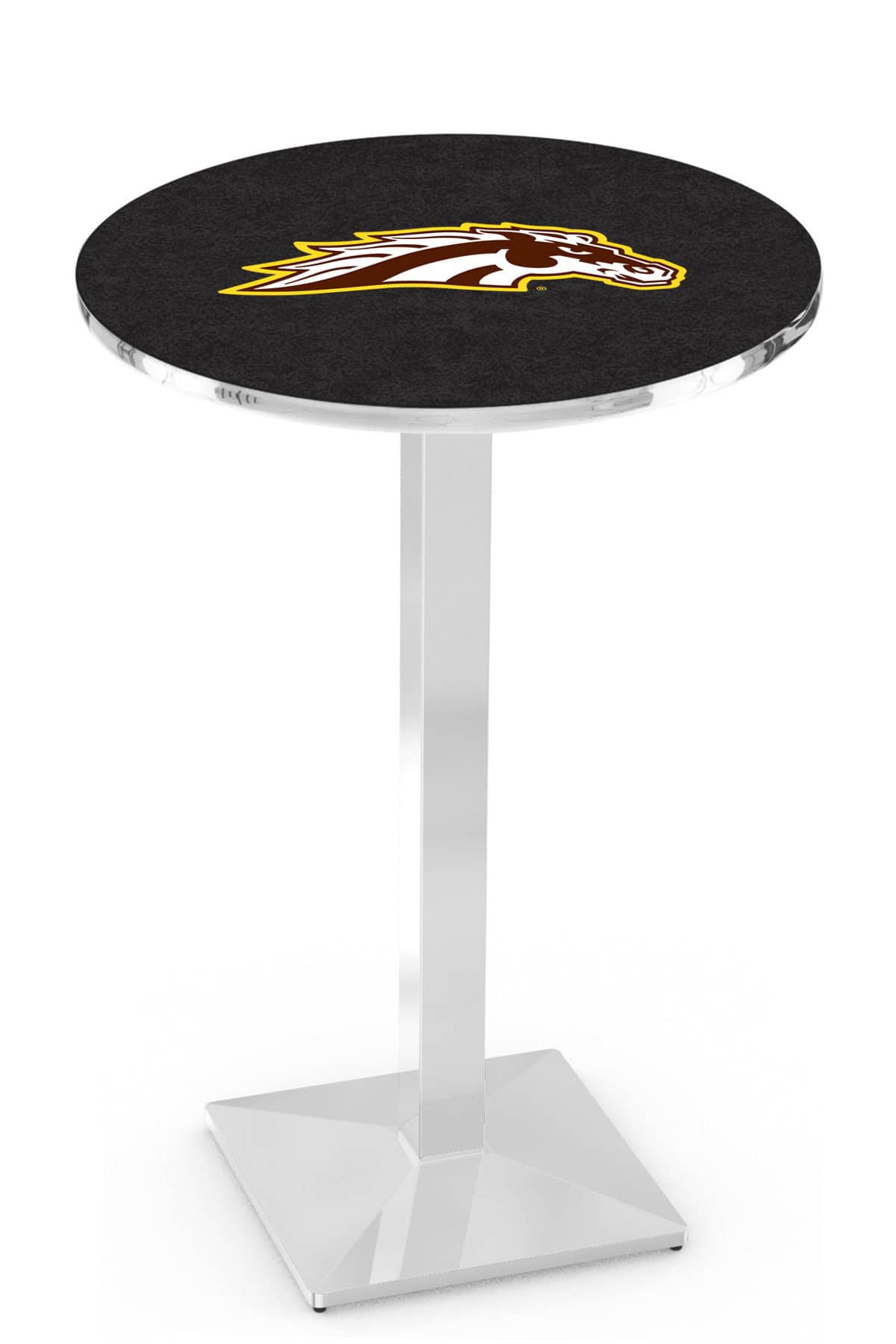 Western Michigan University 36-Inch Pub Table with 30-Inch Top, Square Base Base, and Chrome Finish