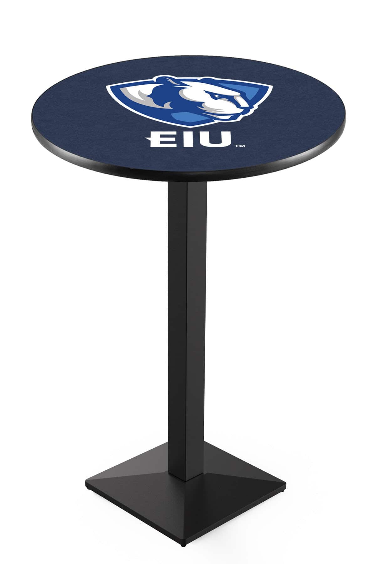 Eastern Illinois University 42-Inch Pub Table with 36-Inch Top, Square Base Base, and Black Wrinkle Finish