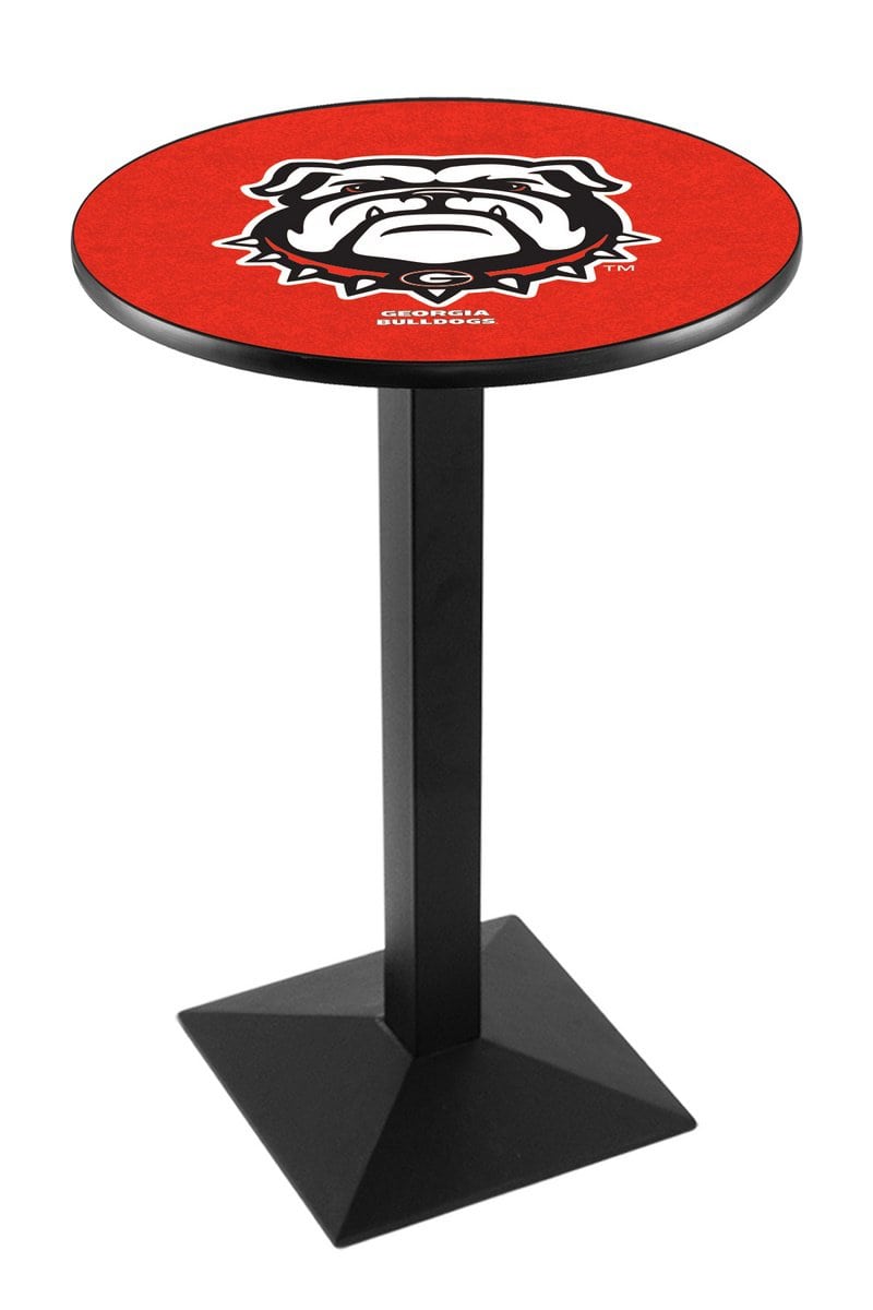 University of Georgia (Bulldog) 42-Inch Pub Table with 30-Inch Top, Square Base Base, and Black Wrinkle Finish