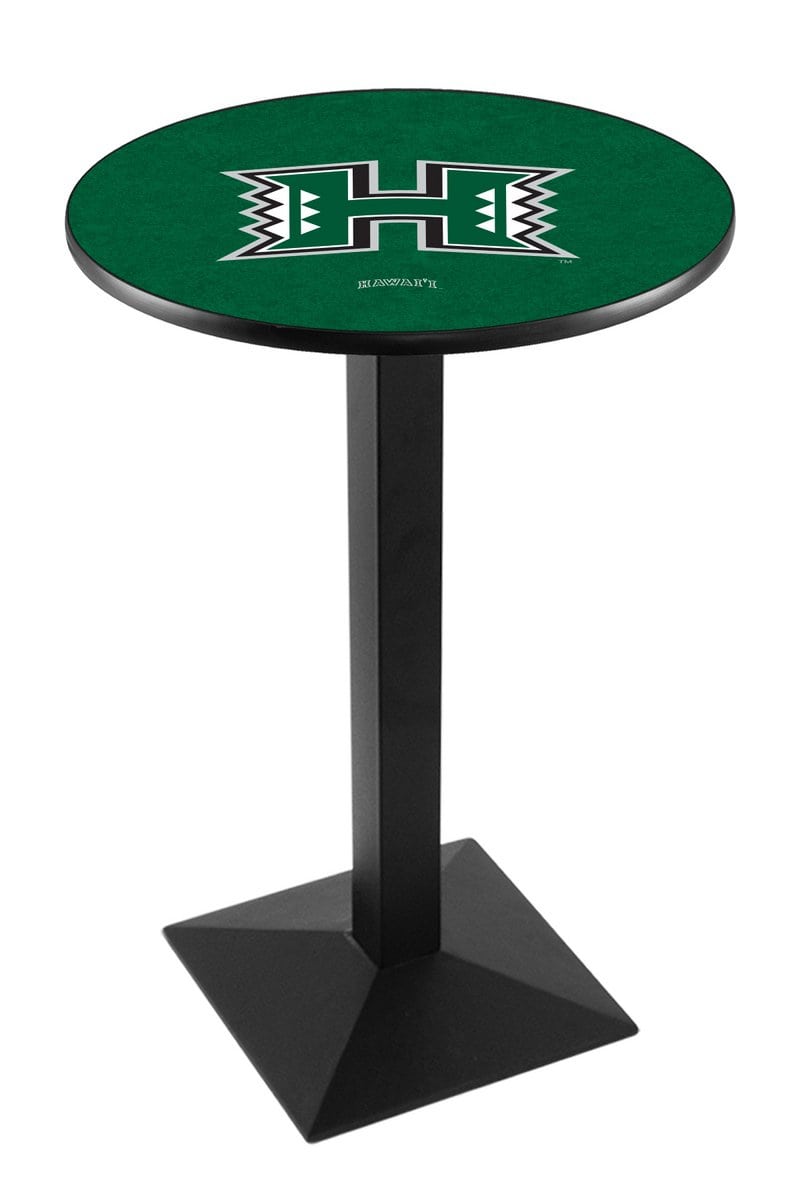 University of Hawaii 42-Inch Pub Table with 30-Inch Top, Square Base Base, and Black Wrinkle Finish