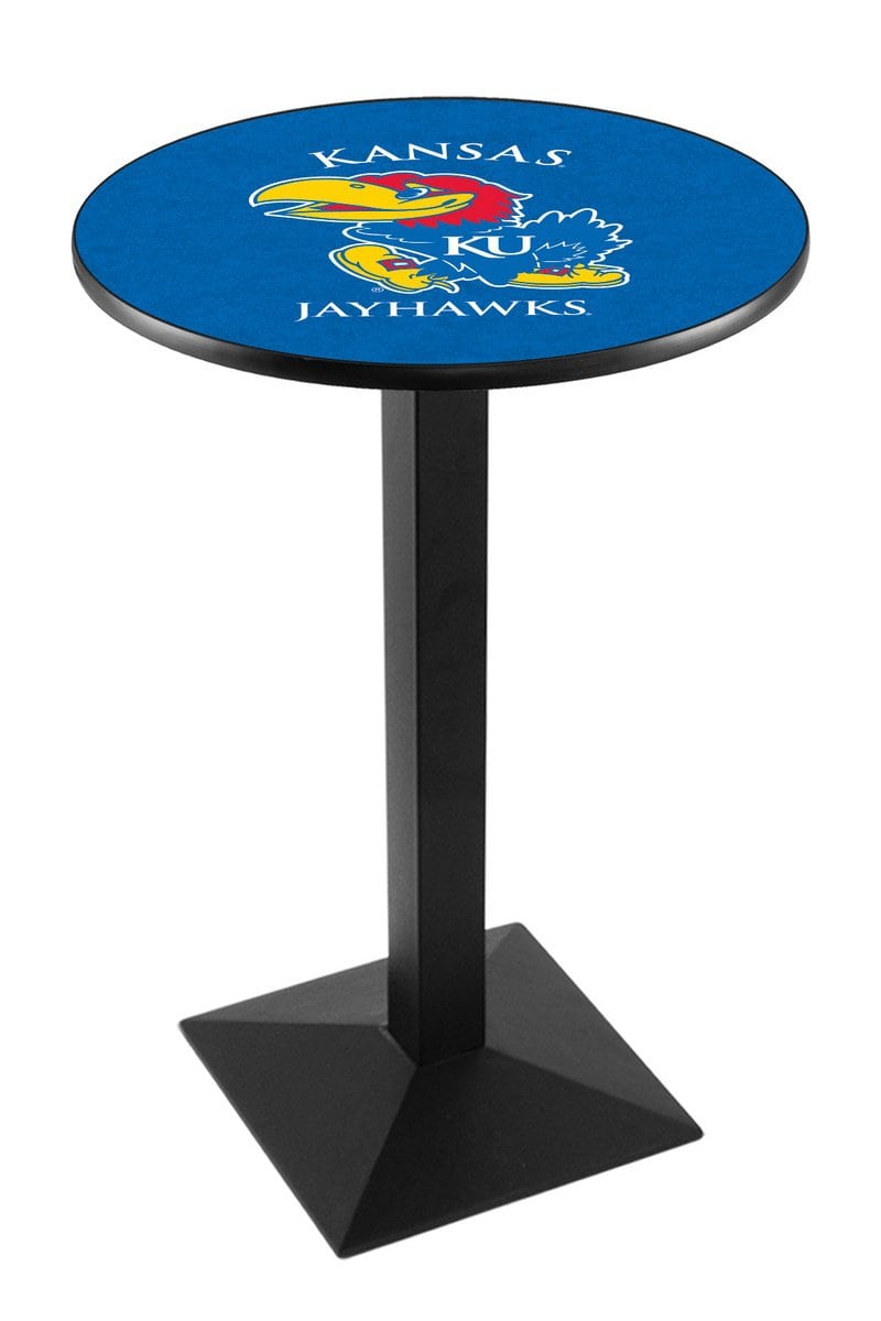 University of Kansas 36-Inch Pub Table with 36-Inch Top, Square Base Base, and Black Wrinkle Finish