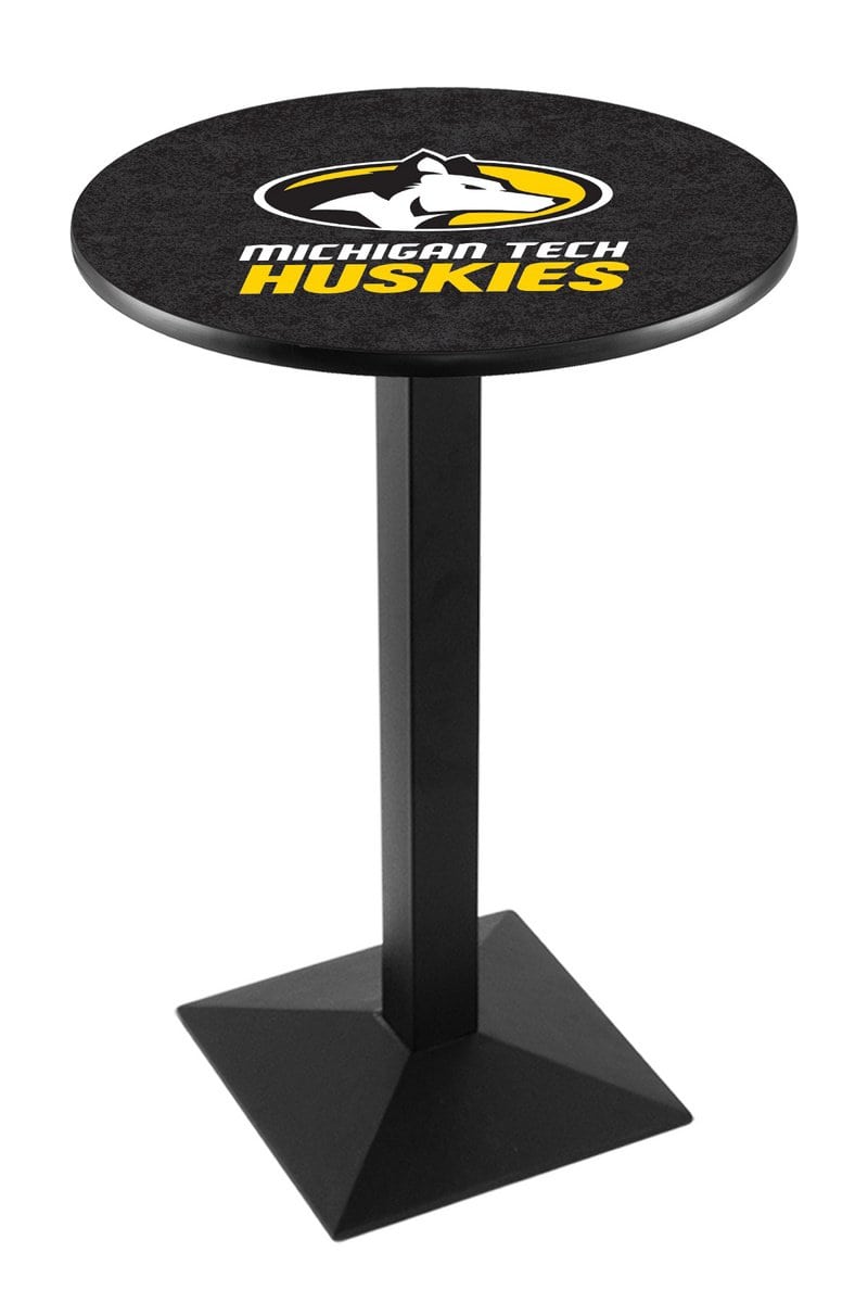 Michigan Tech University 36-Inch Pub Table with 36-Inch Top, Square Base Base, and Black Wrinkle Finish