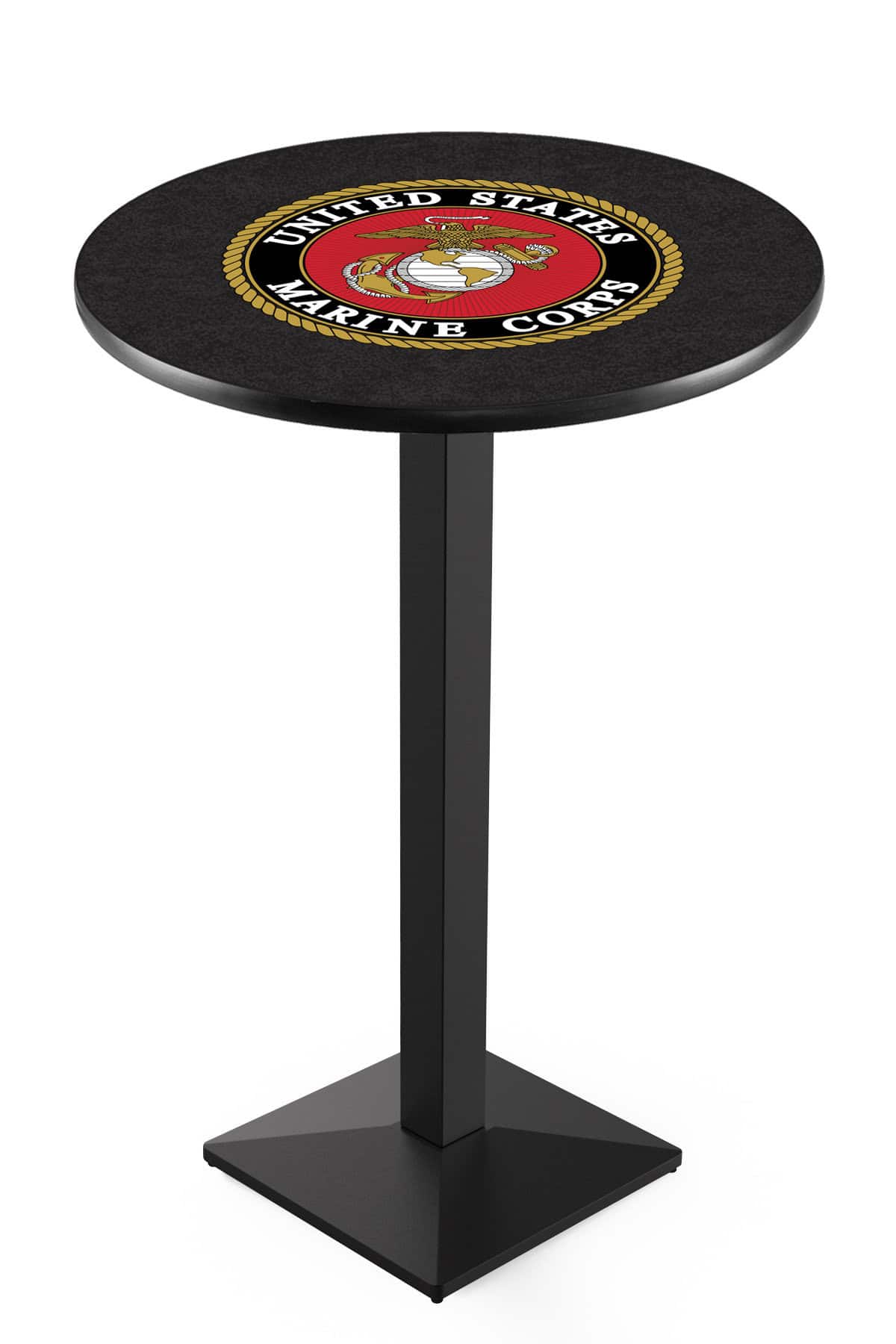 United States Marine Corps 42-Inch Pub Table with 30-Inch Top, Square Base Base, and Black Wrinkle Finish