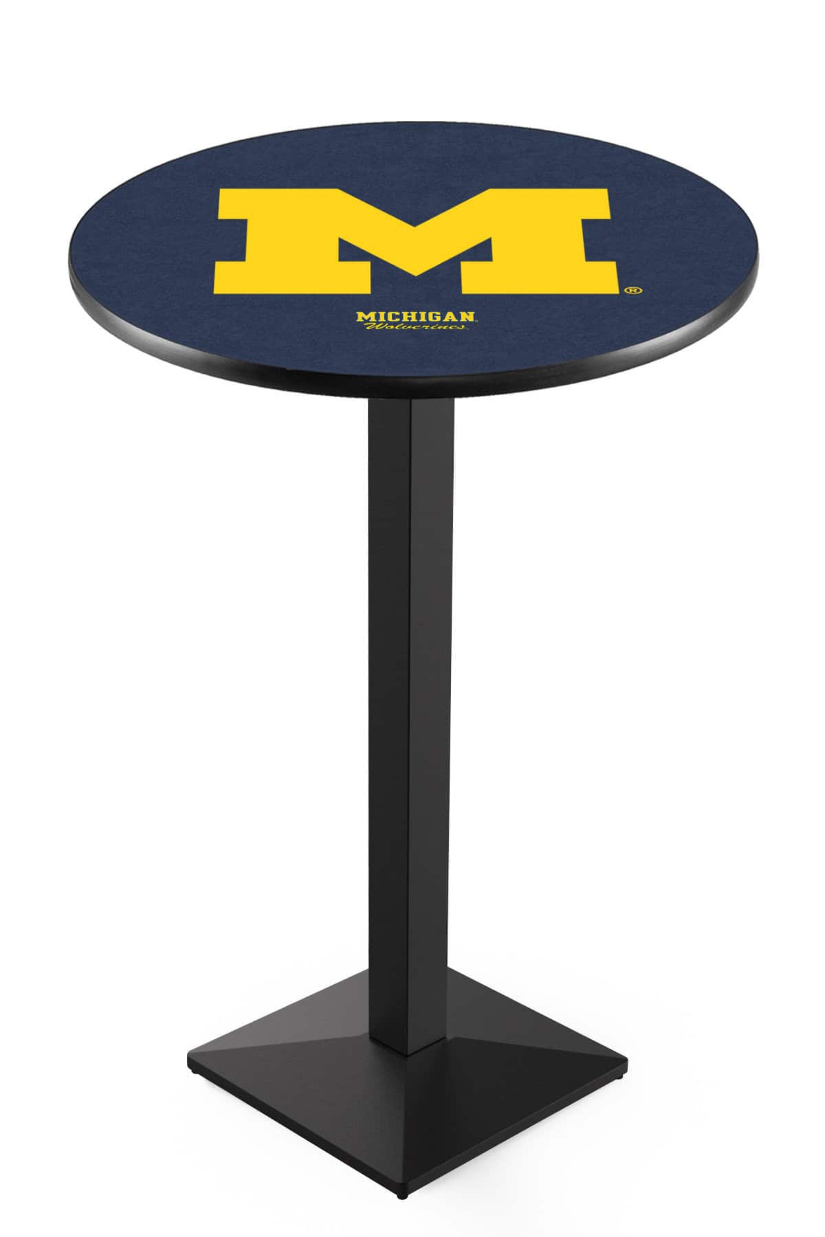 University of Michigan 36-Inch Pub Table with 30-Inch Top, Square Base Base, and Black Wrinkle Finish