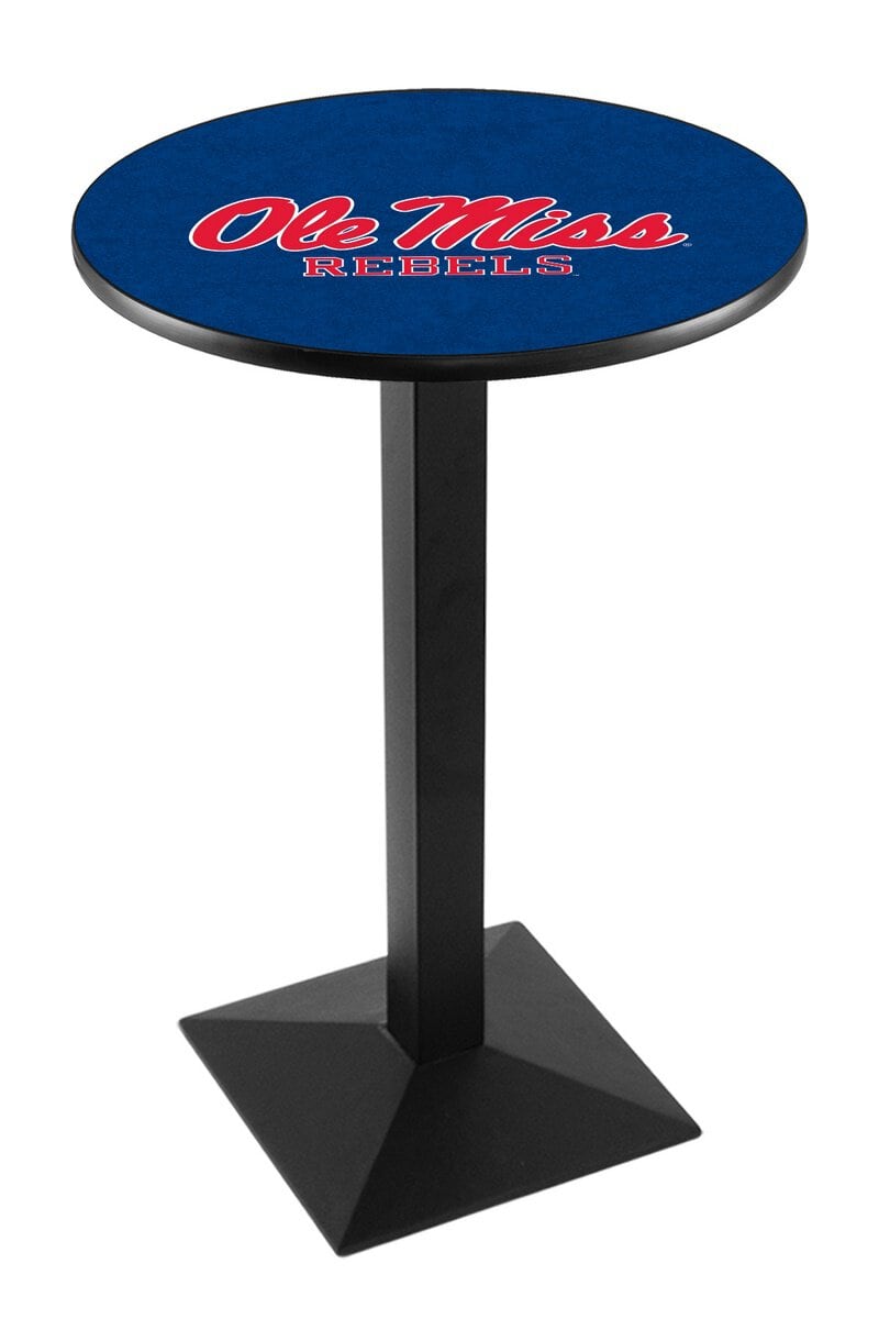 University of Mississippi 42-Inch Pub Table with 36-Inch Top, Square Base Base, and Black Wrinkle Finish