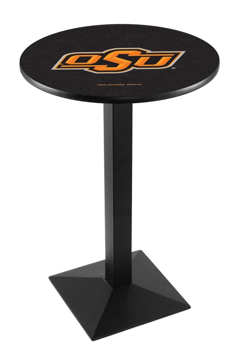 Oklahoma State University 36-Inch Pub Table with 36-Inch Top, Square Base Base, and Black Wrinkle Finish