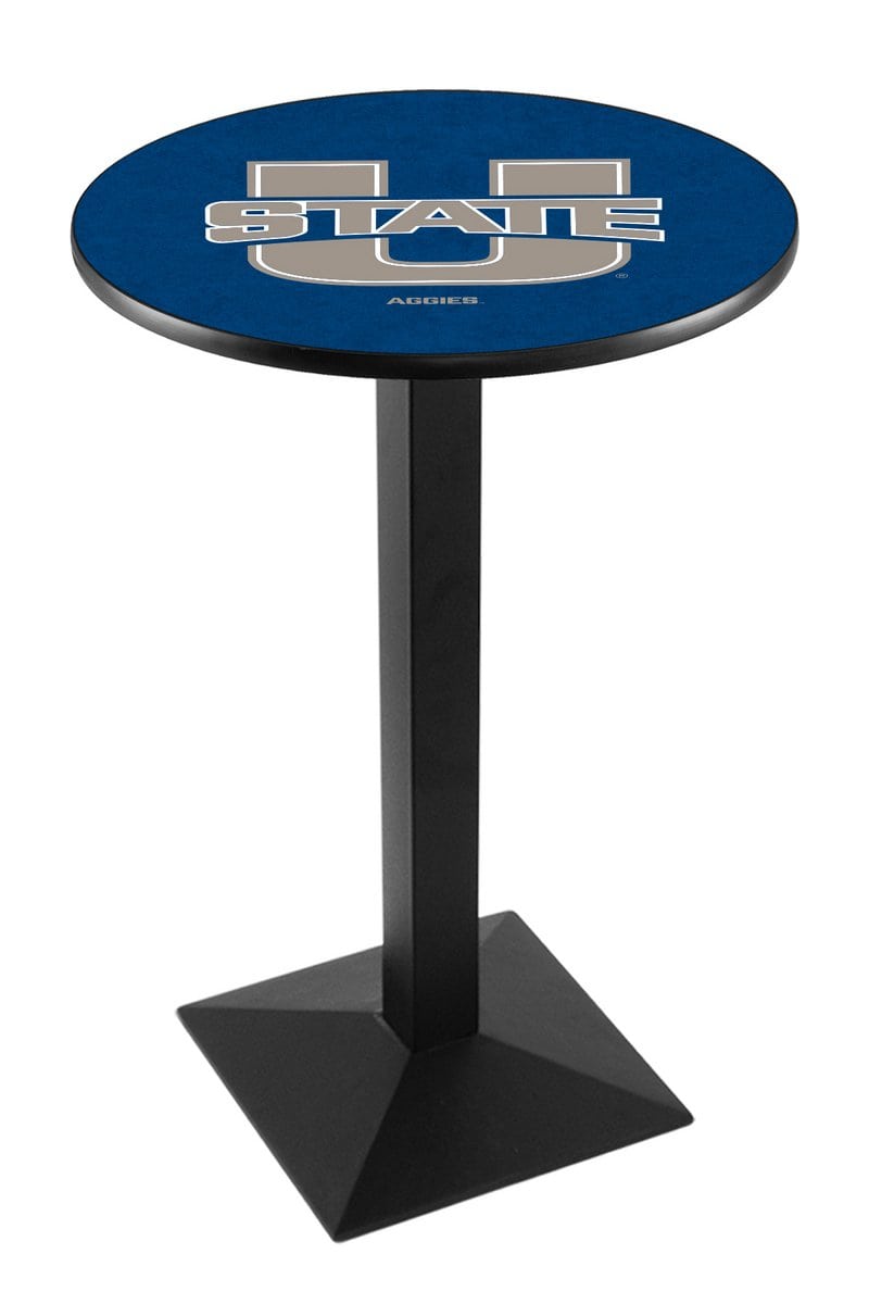 Utah State University 42-Inch Pub Table with 30-Inch Top, Square Base Base, and Black Wrinkle Finish