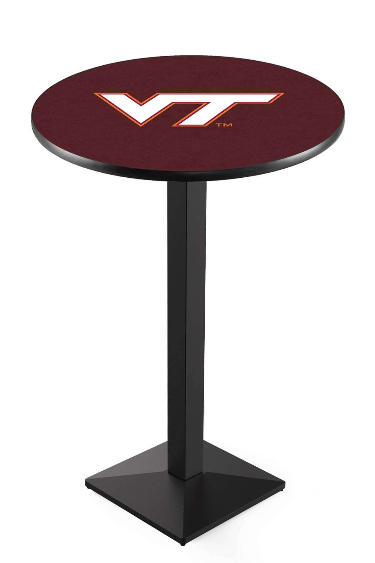Virginia Tech University 36-Inch Pub Table with 36-Inch Top, Square Base Base, and Black Wrinkle Finish