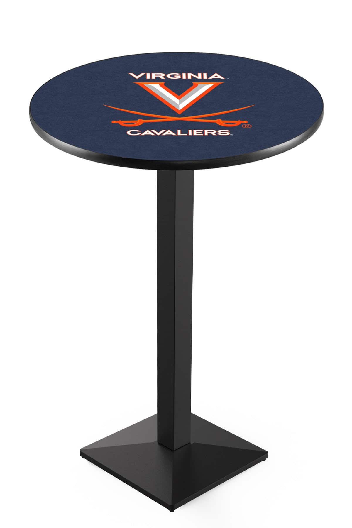 University of Virginia 42-Inch Pub Table with 36-Inch Top, Square Base Base, and Black Wrinkle Finish