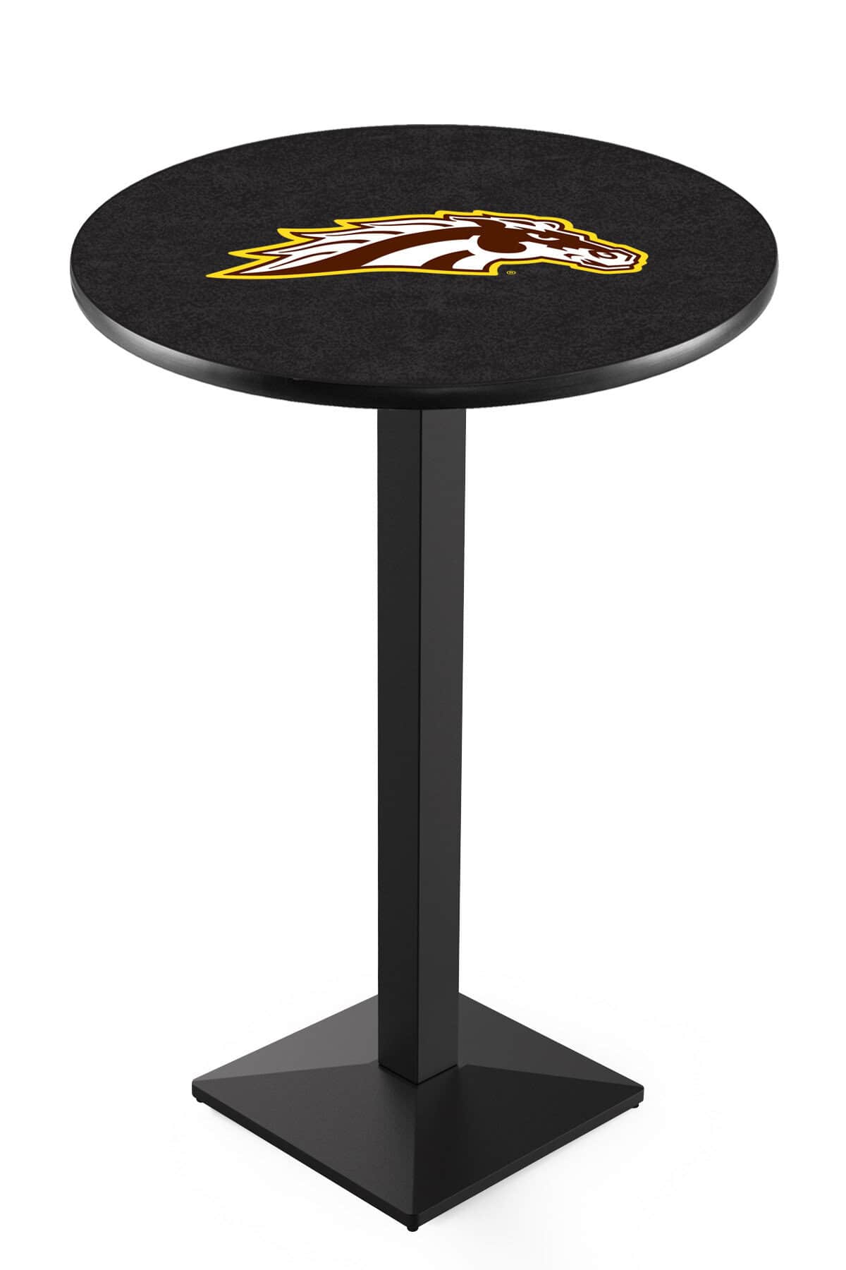 Western Michigan University 42-Inch Pub Table with 36-Inch Top, Square Base Base, and Black Wrinkle Finish