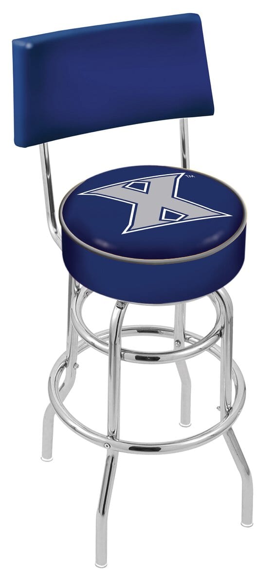 Xavier University 30-Inch Swivel Bar Stool w/ Chrome Finish, Double-Ring Base, Cushioned Back, 5-Inch Cushion Seat